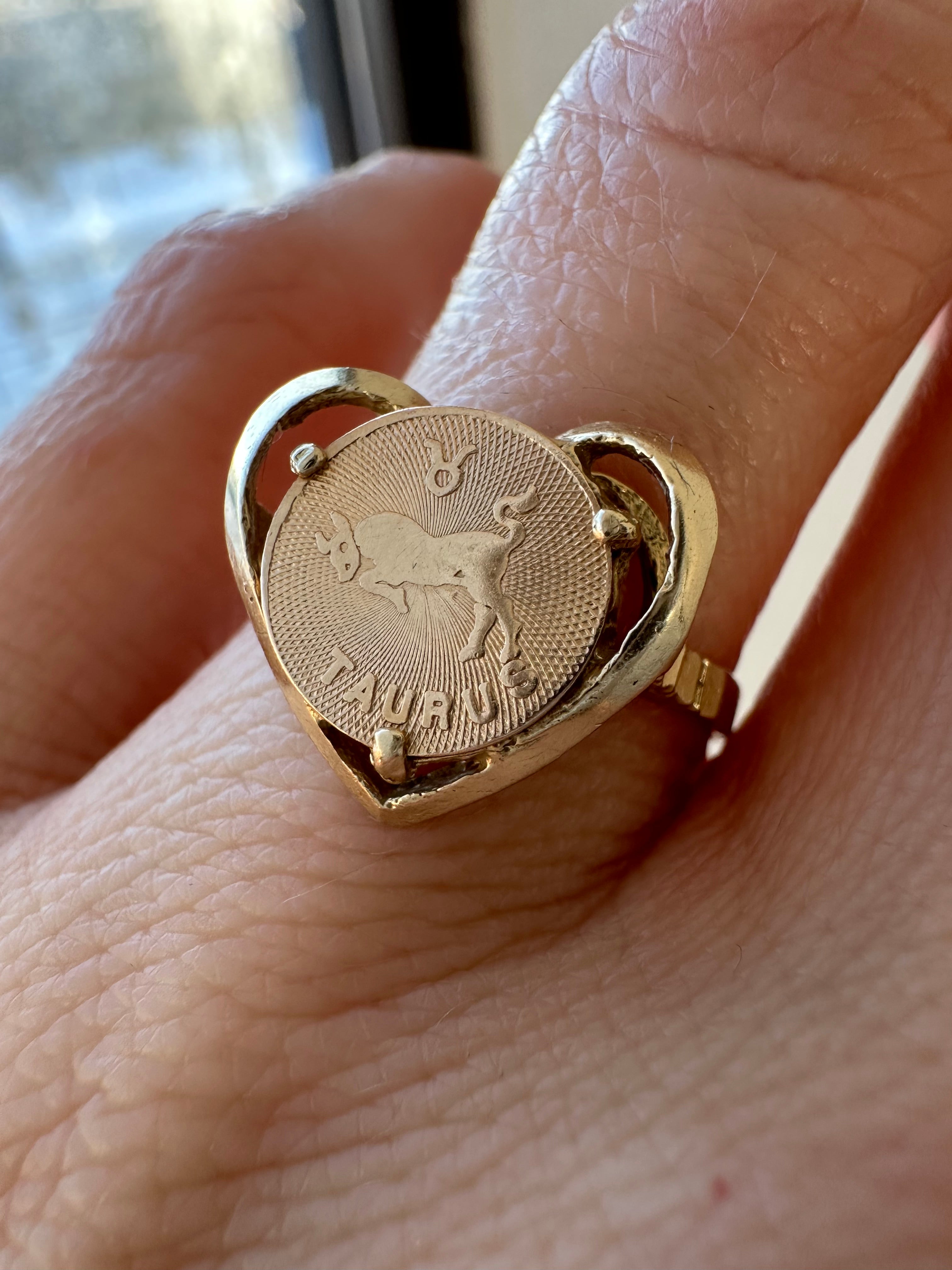 taurus coin heart ring