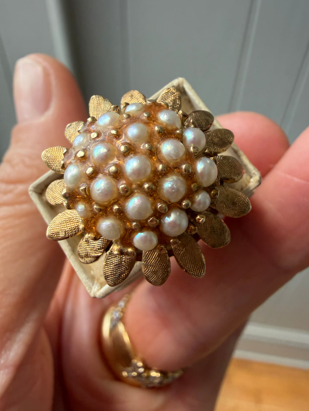 sunflower seed pearl and epoxy ring