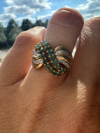emerald and diamond swoop ring
