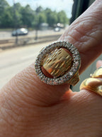 diamond oval and gold textured ring