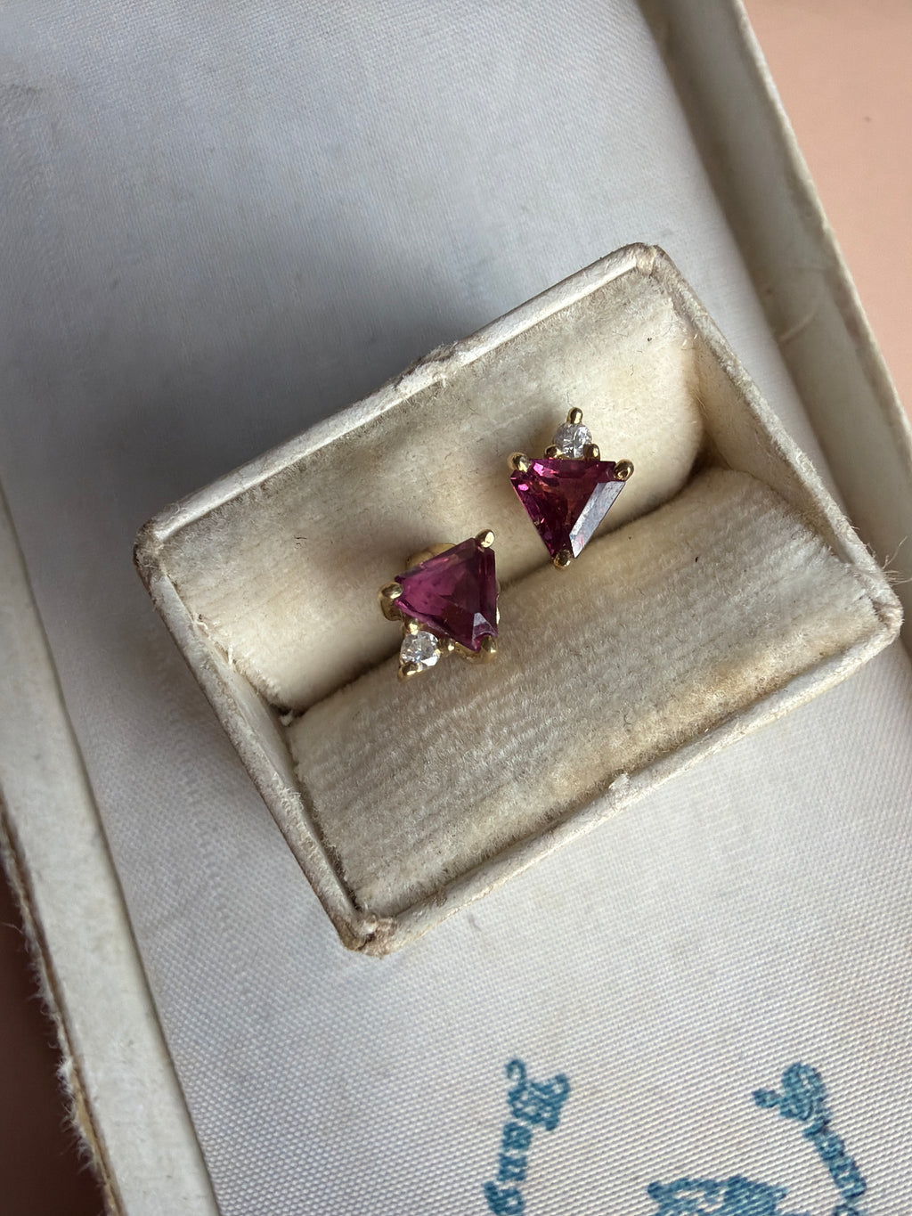 pink tourmaline and diamond stud