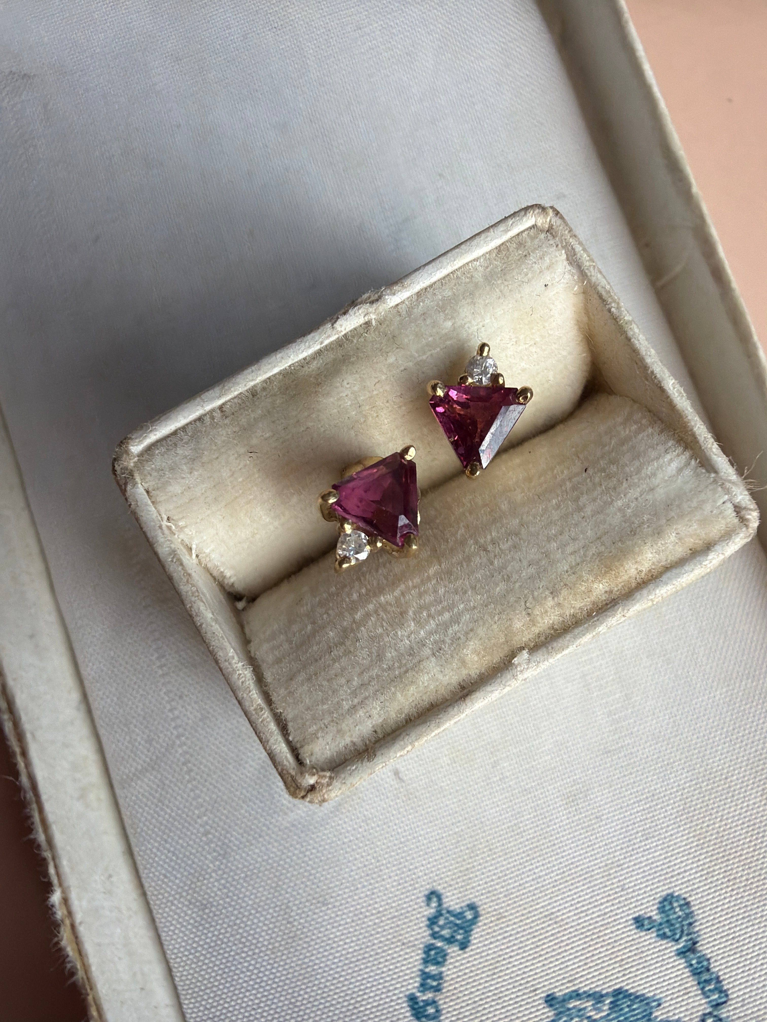 pink tourmaline and diamond stud