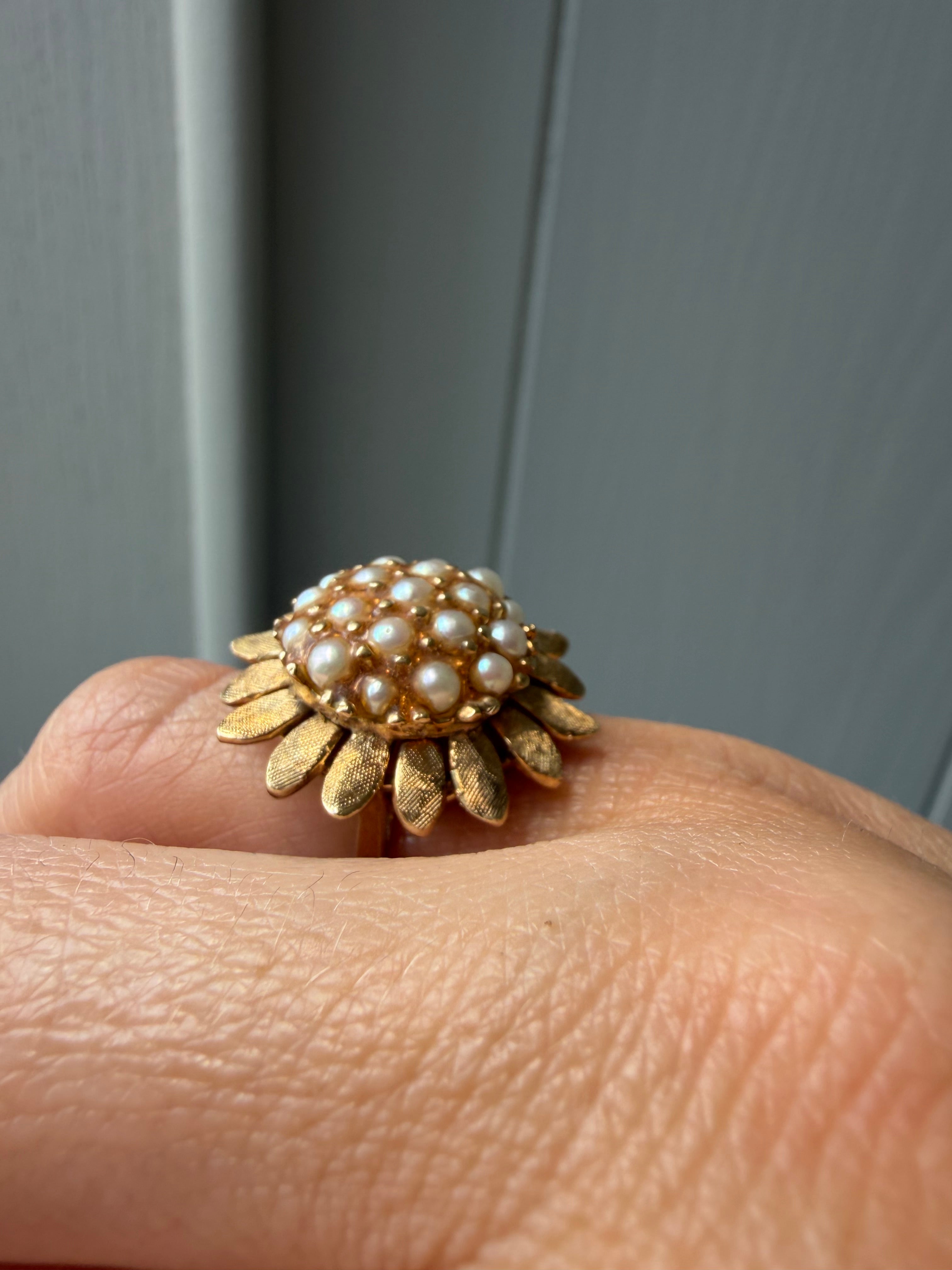 sunflower seed pearl and epoxy ring