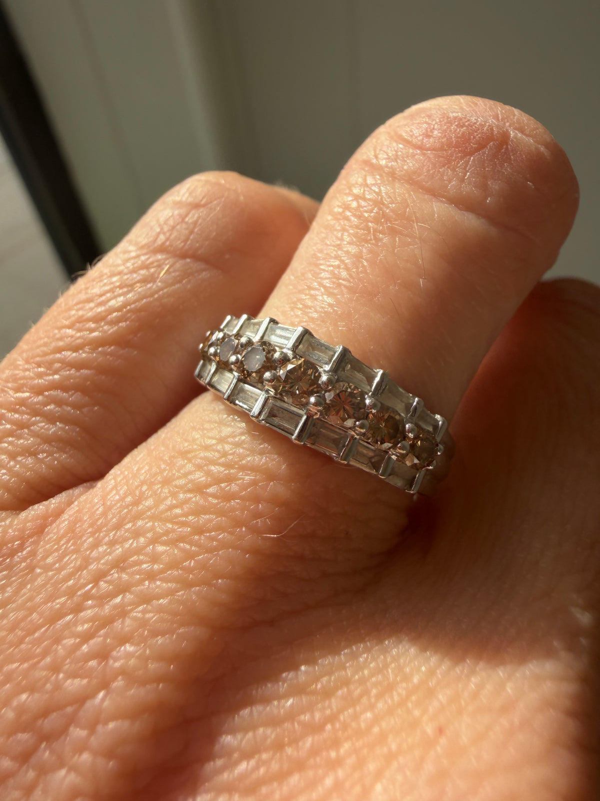 white gold white and chocolate diamond band