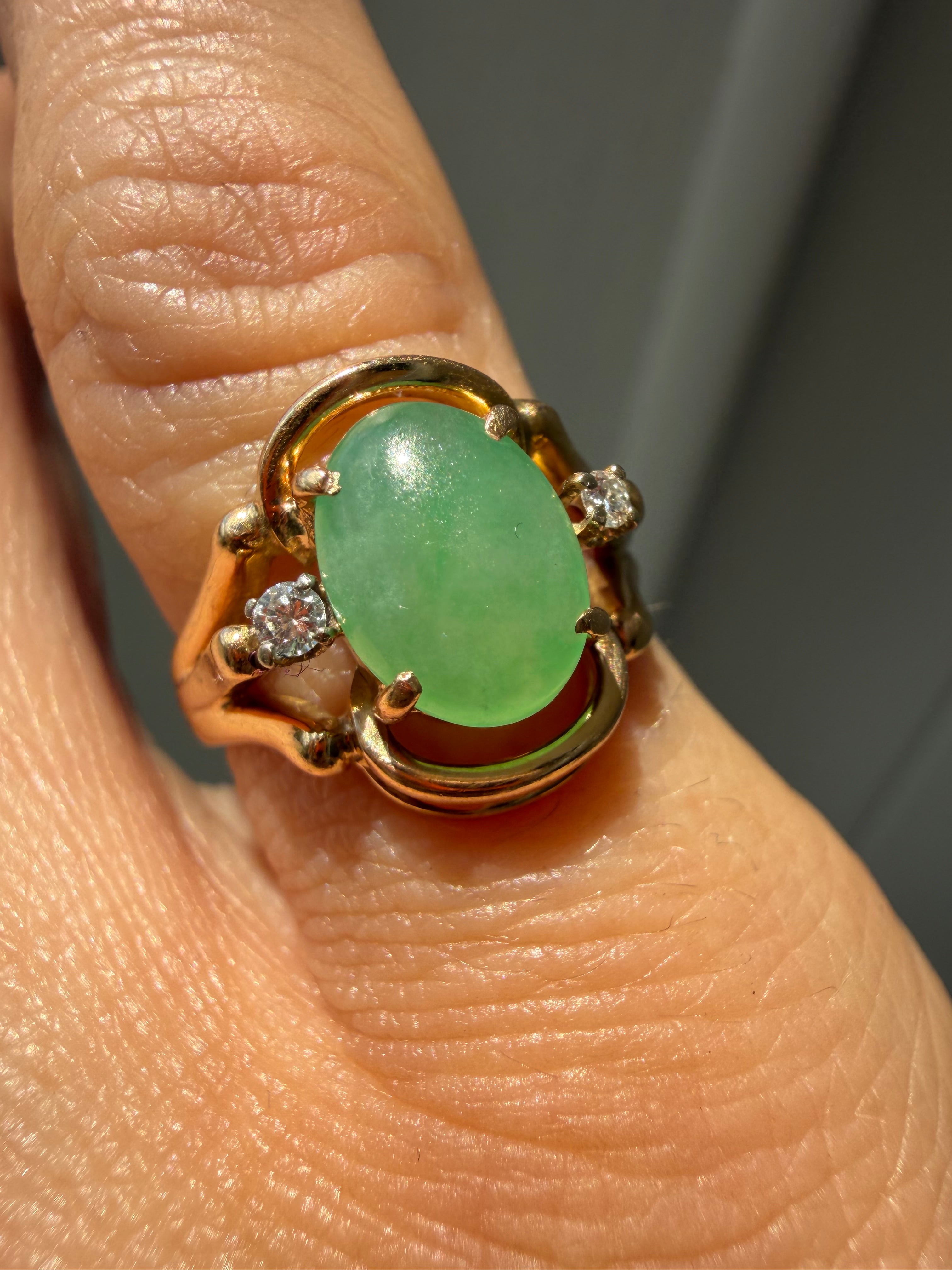 glowy chrysoprase and diamond ring
