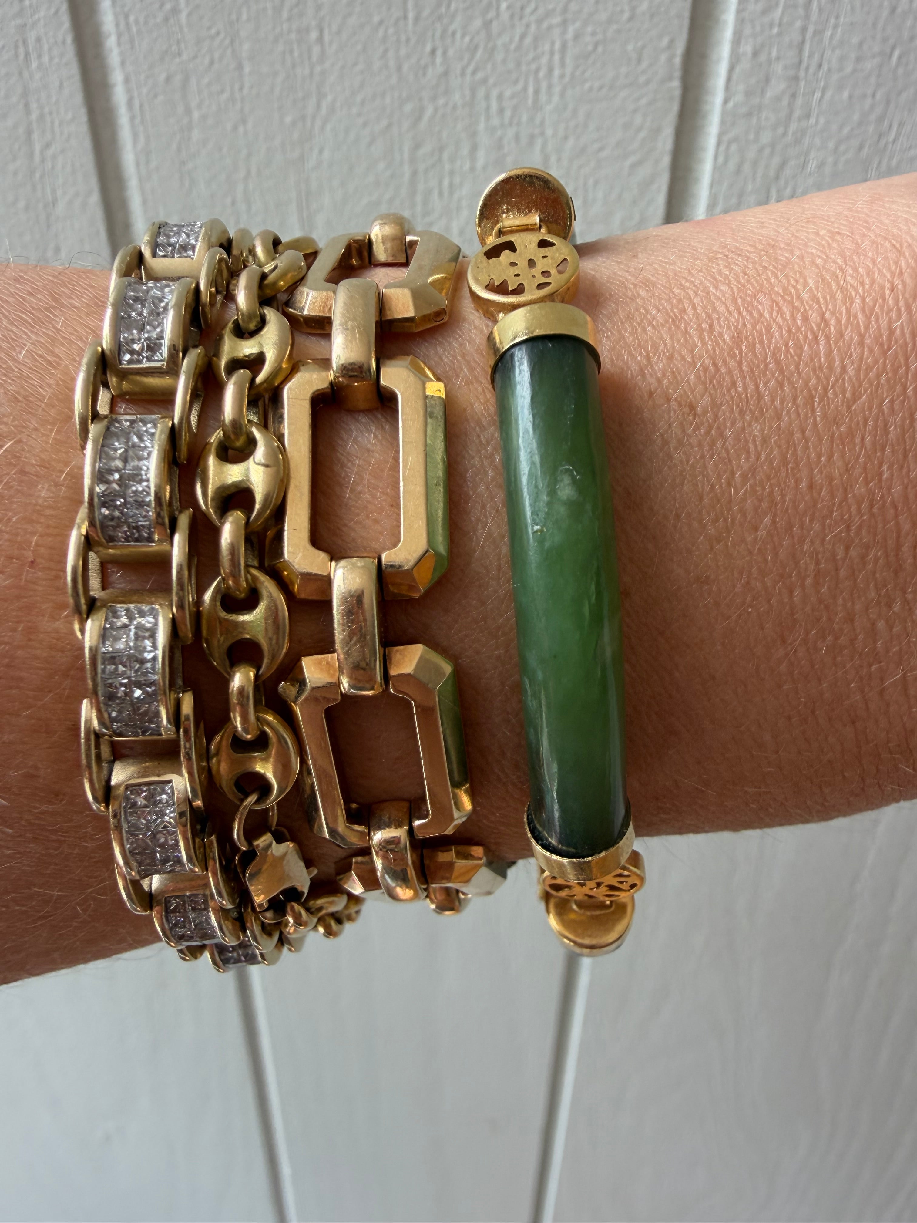 Vintage green jade and 14k gold bracelet