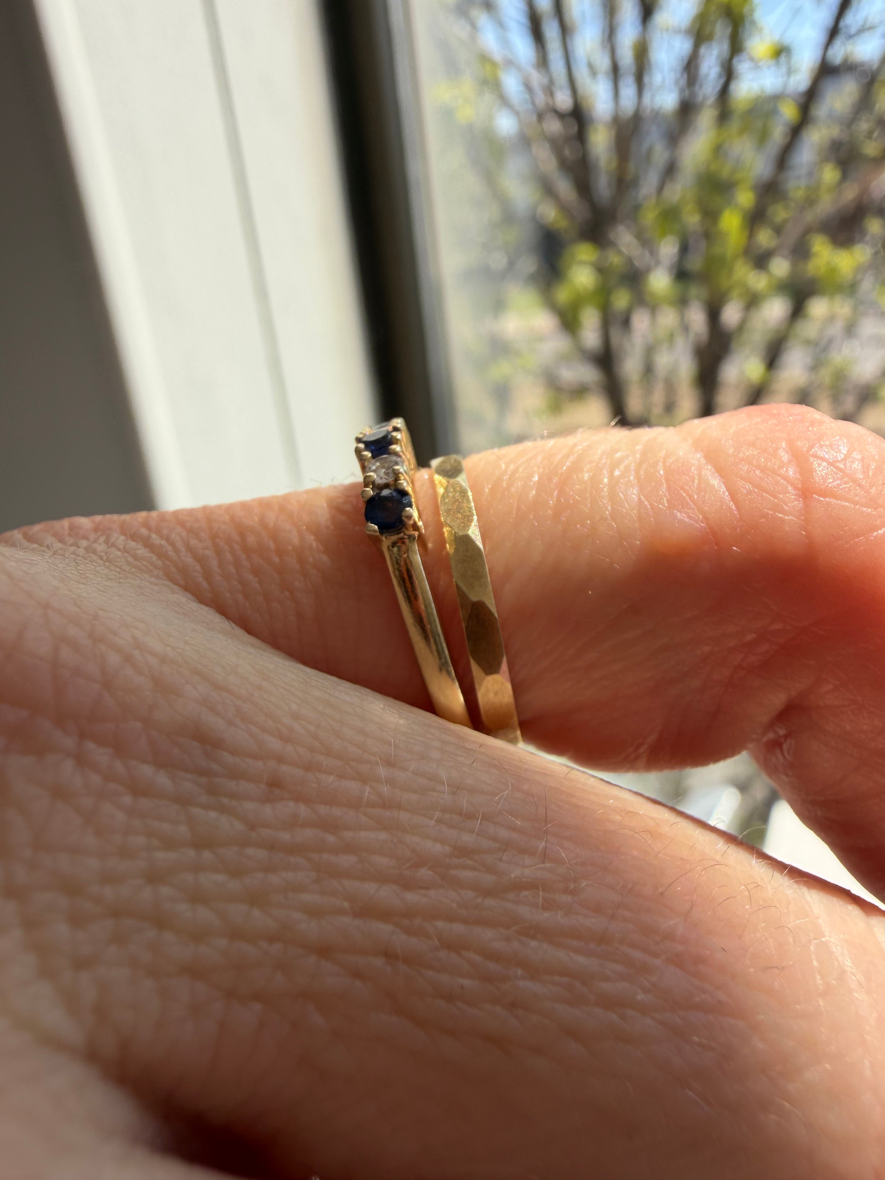 faceted band + sapphire diamond stacker