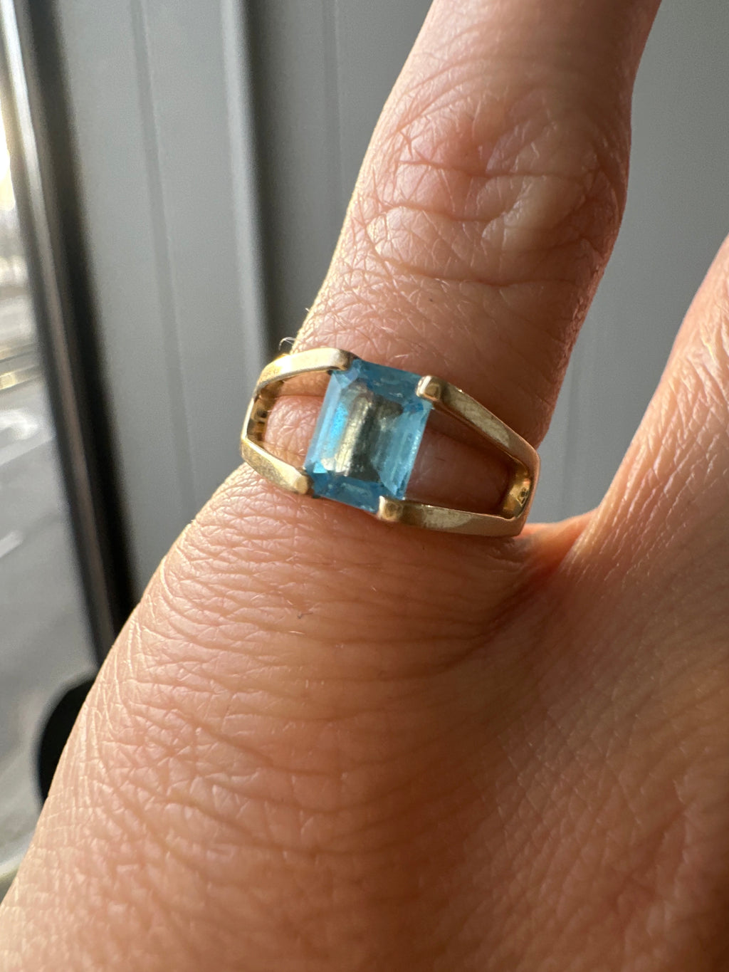 emerald cut blue topaz ring