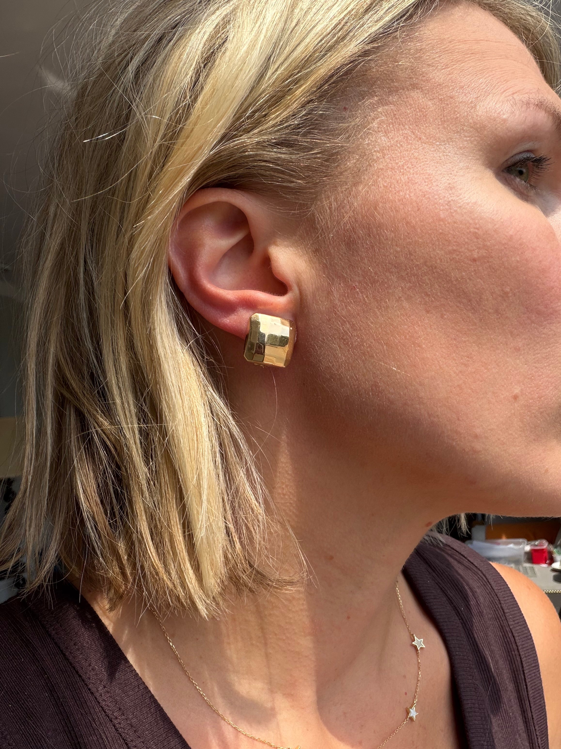 omega back square earrings