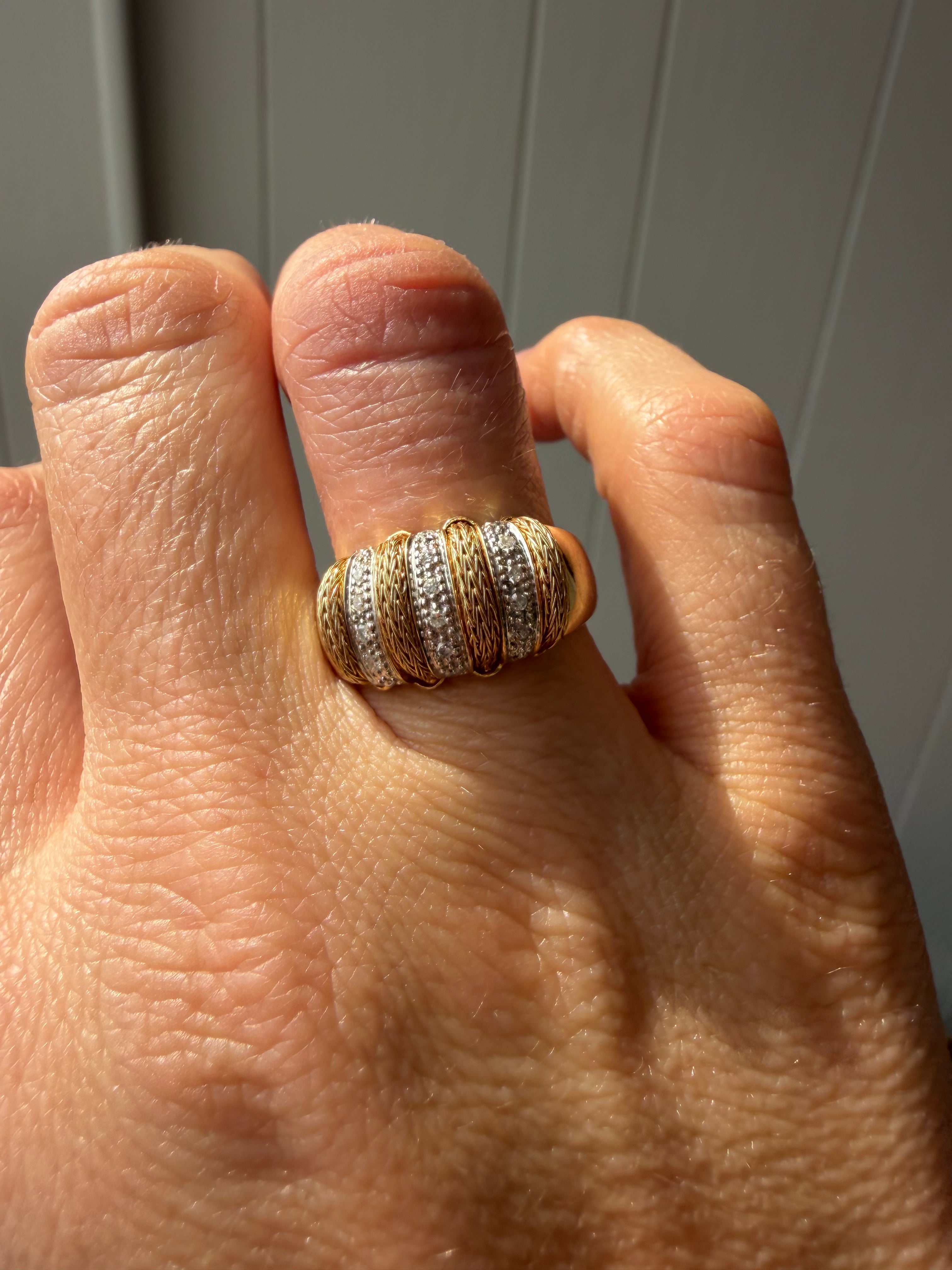 two tone textured diamond dome ring