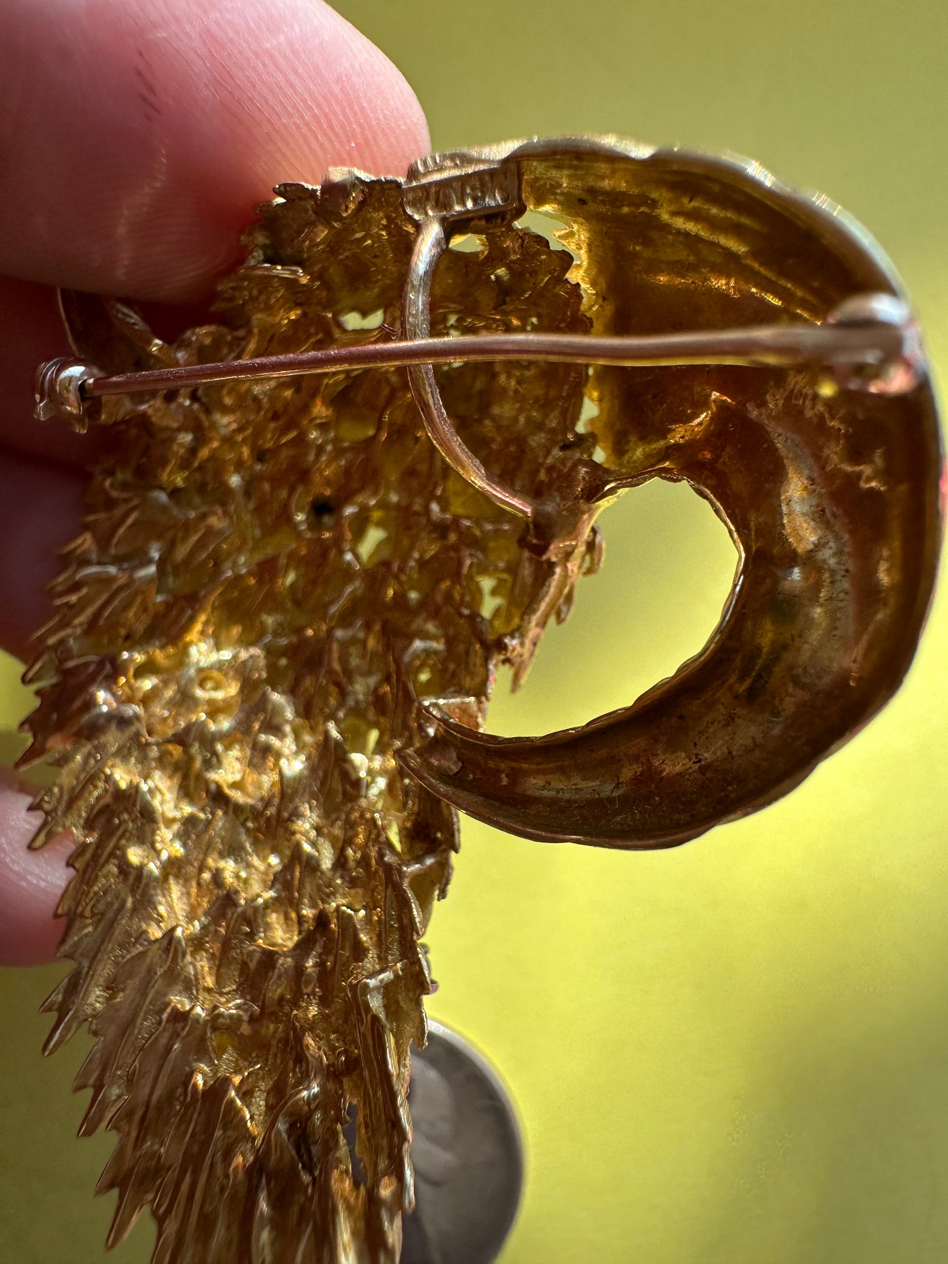 vintage cornucopia feather leaf and diamond brooch