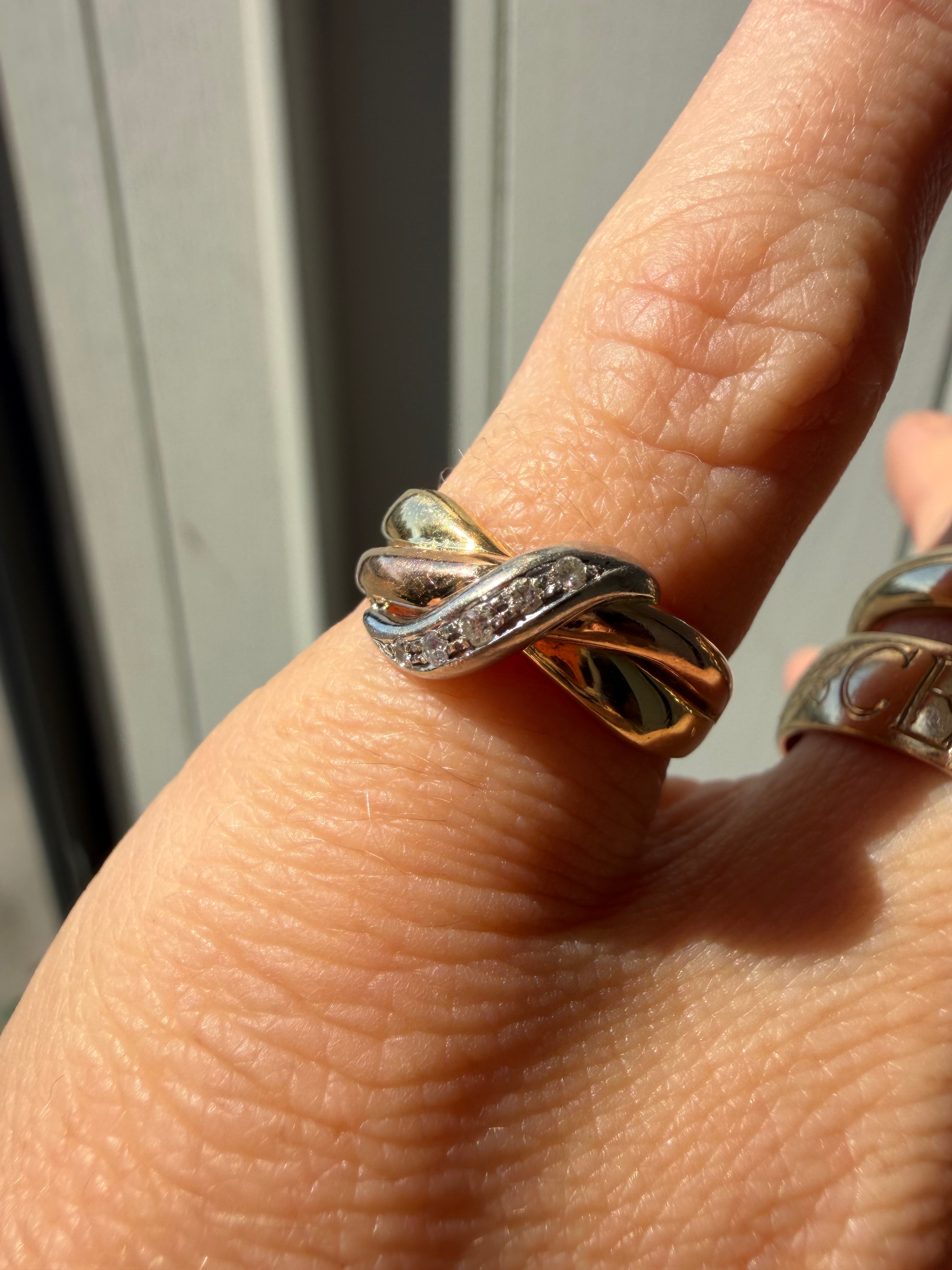 tritone and diamond twist ring