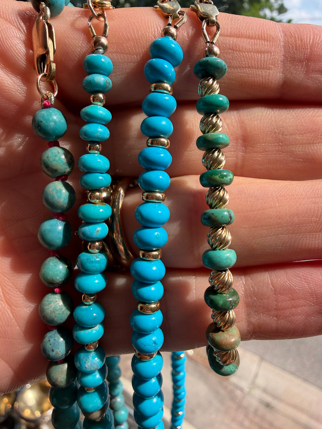 hand selected turquoise and gold strands