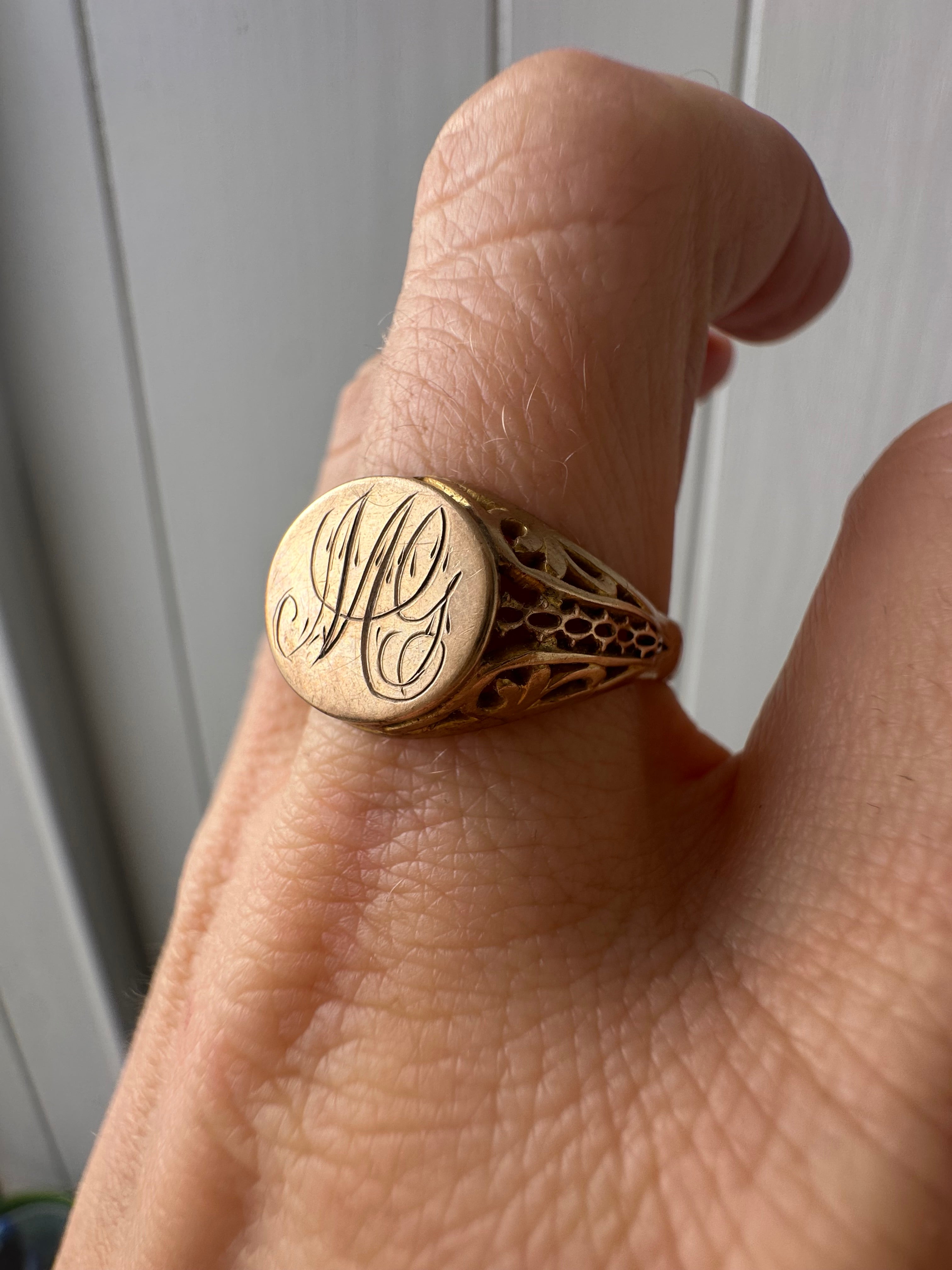 east west oval signet engraved MG