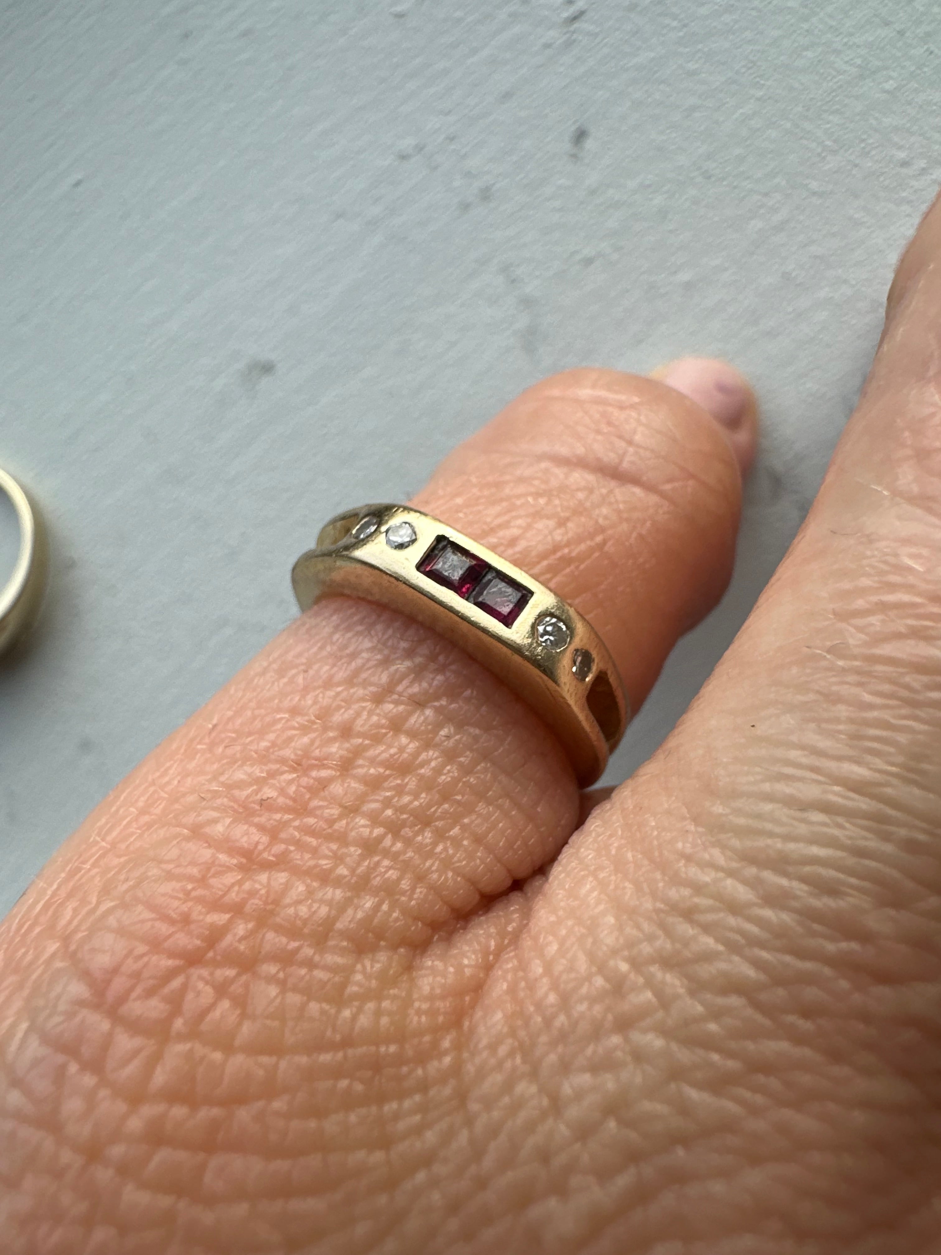 squared edge ruby and diamond ring