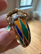 harlequin enamel, rose cut diamond Capricorn ram ring