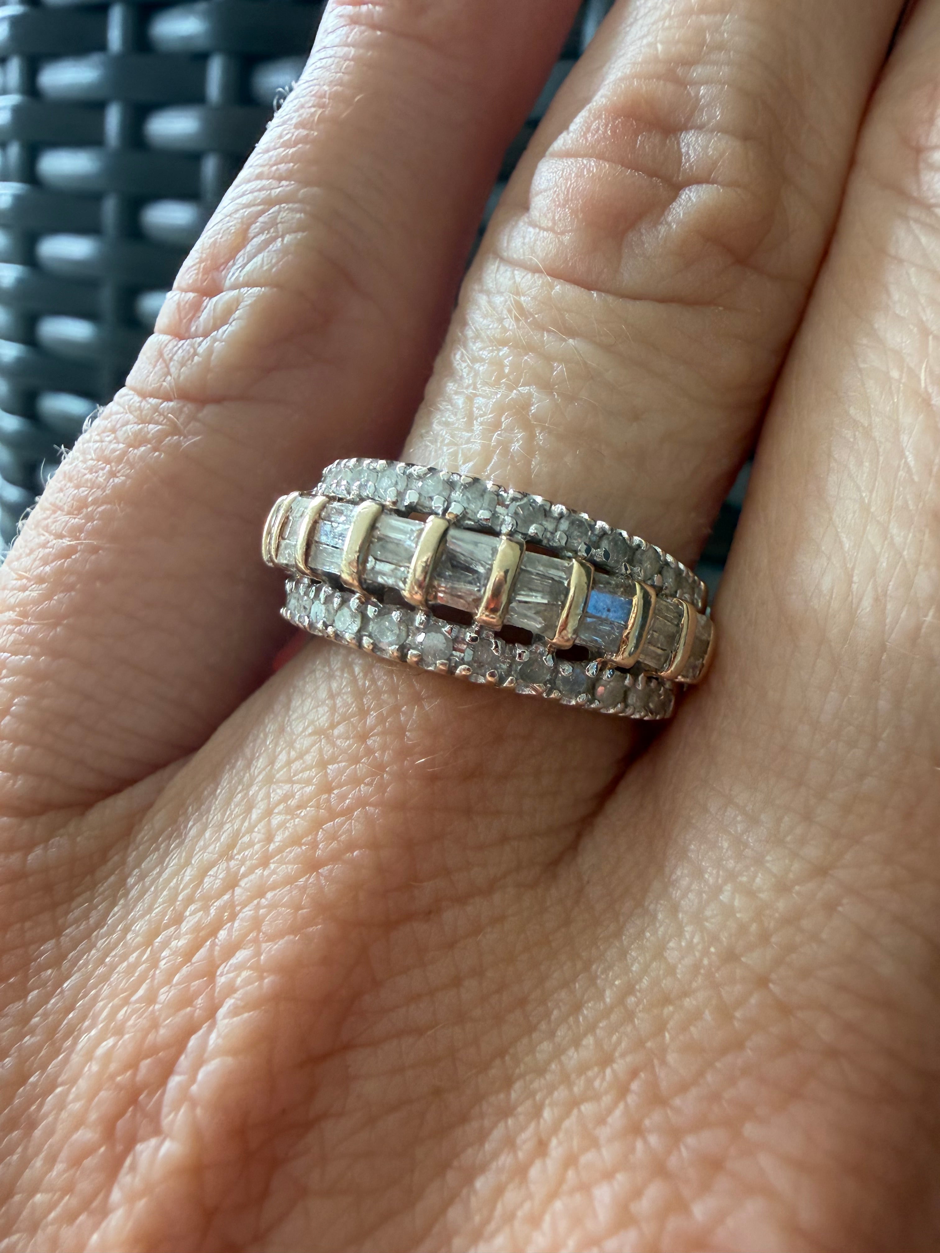 baguette and round diamond dome ring