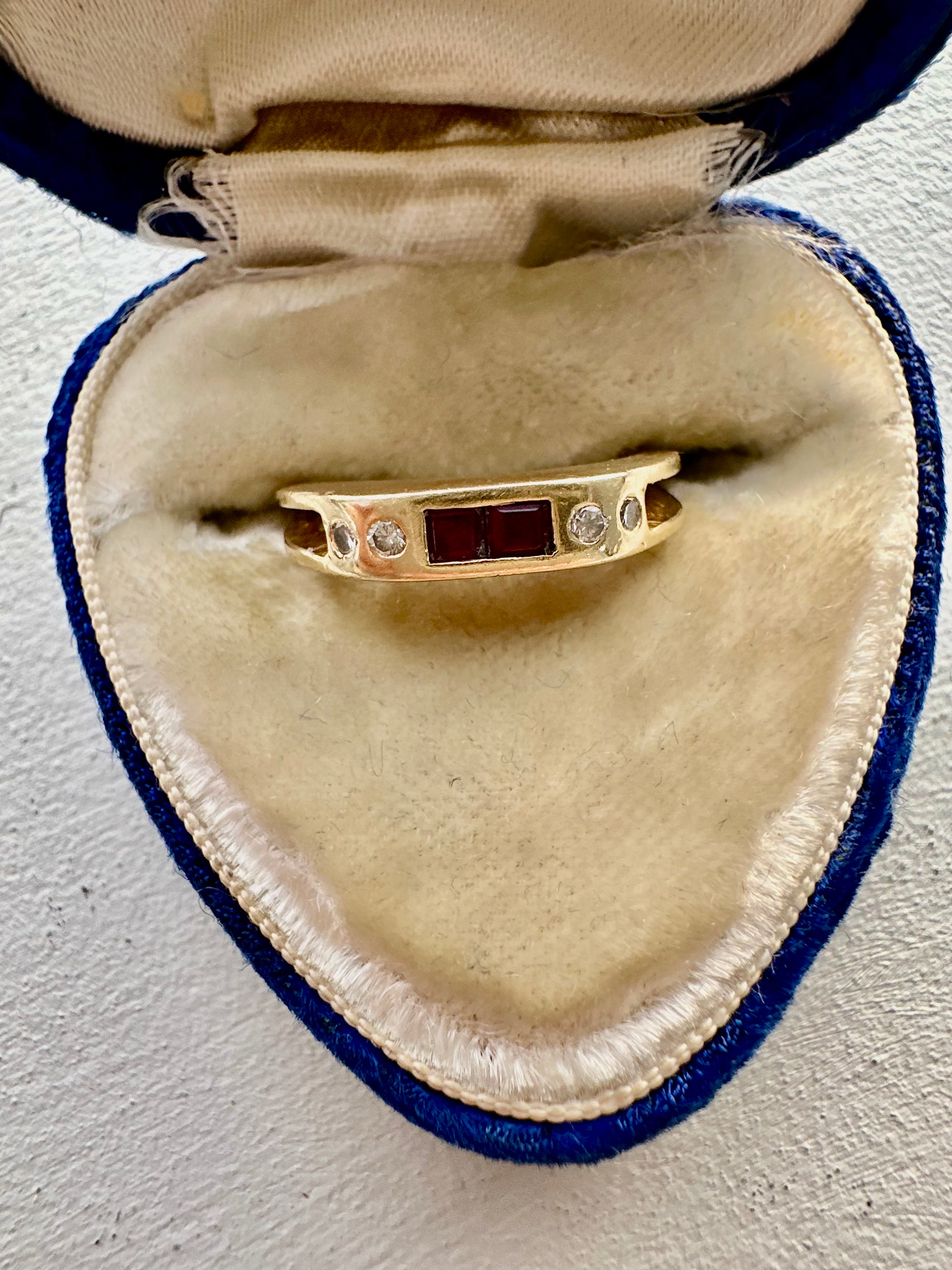 squared edge ruby and diamond ring