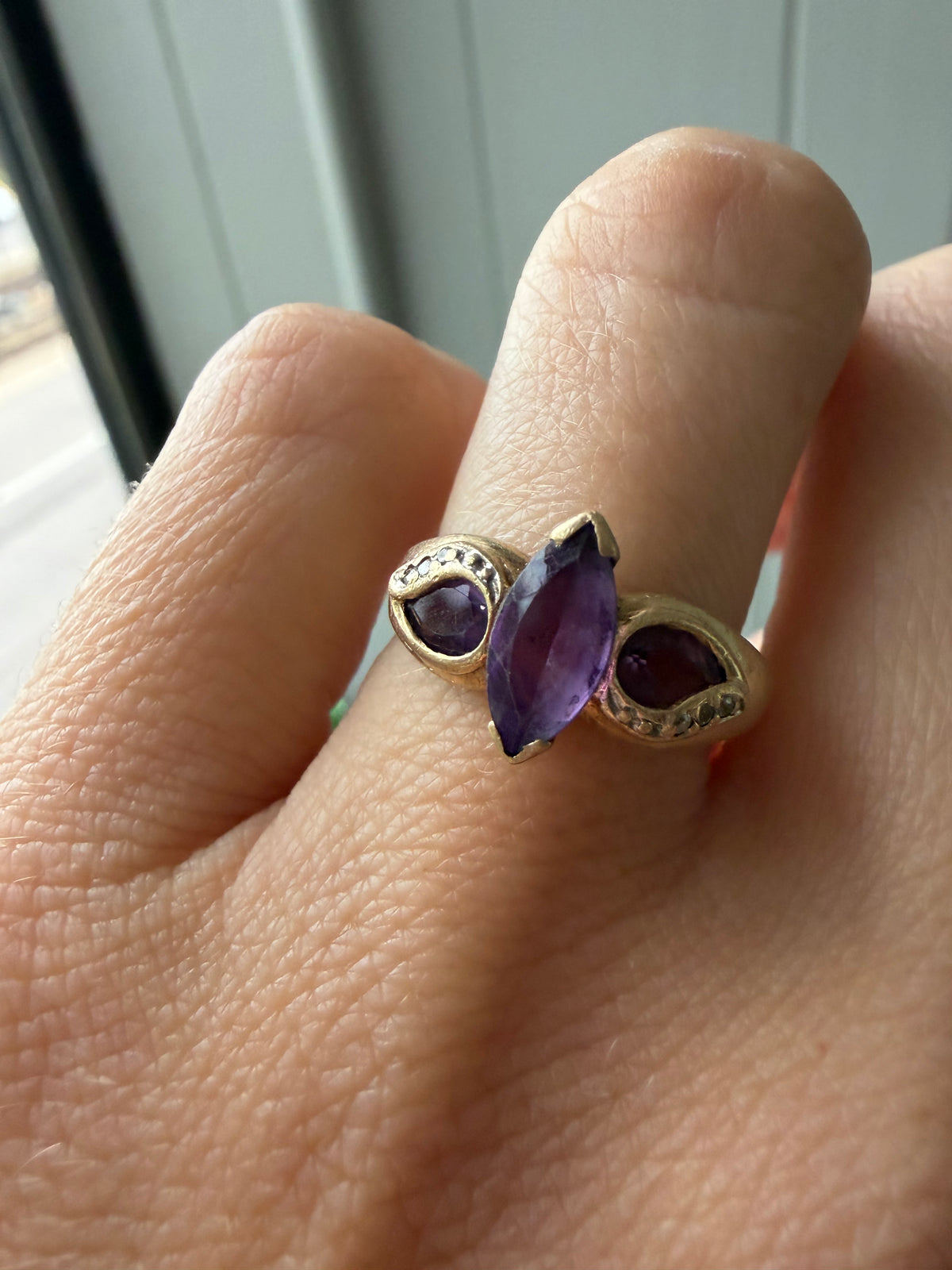 marquise and pear cut amethyst ring