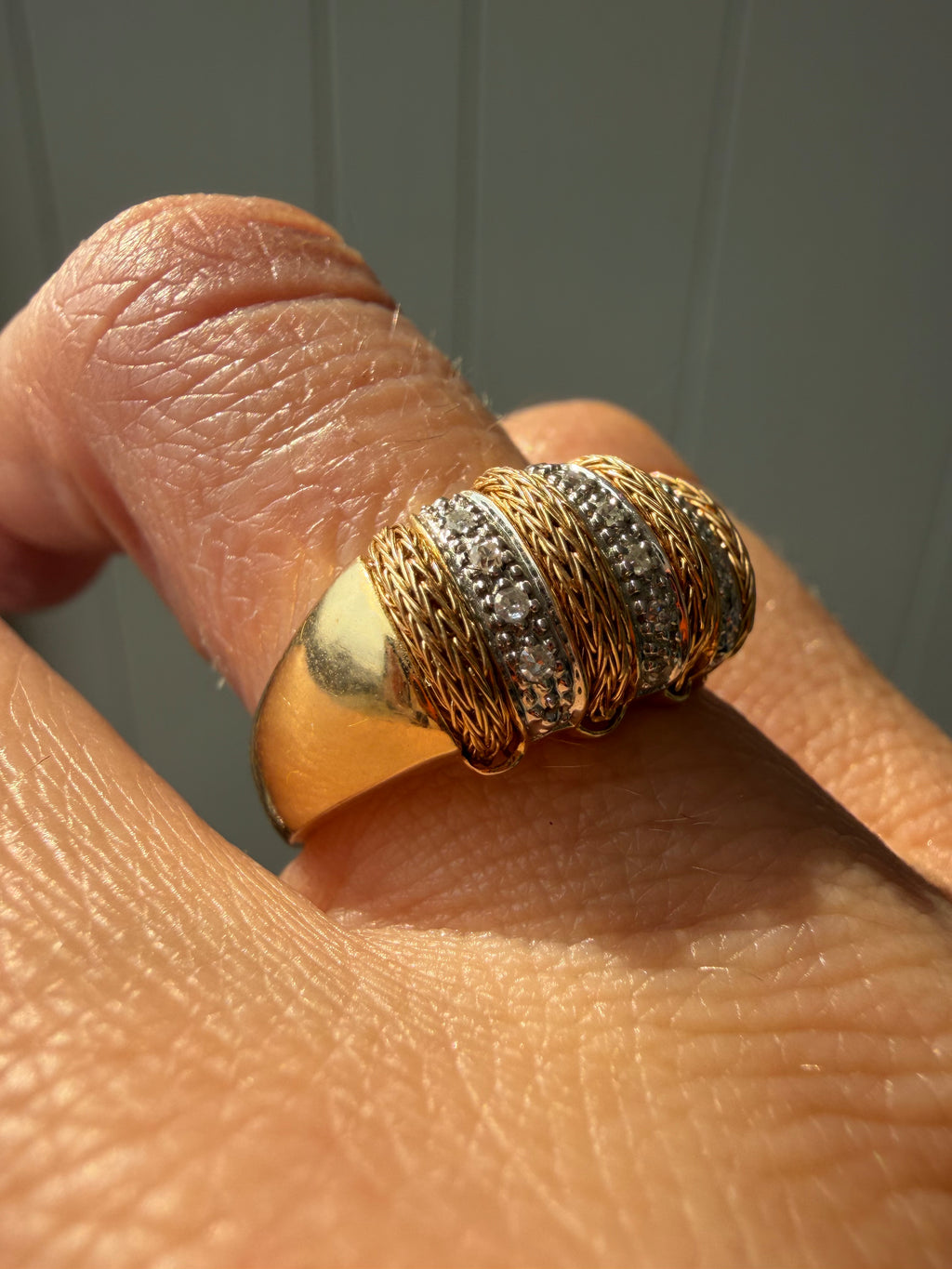 two tone textured diamond dome ring
