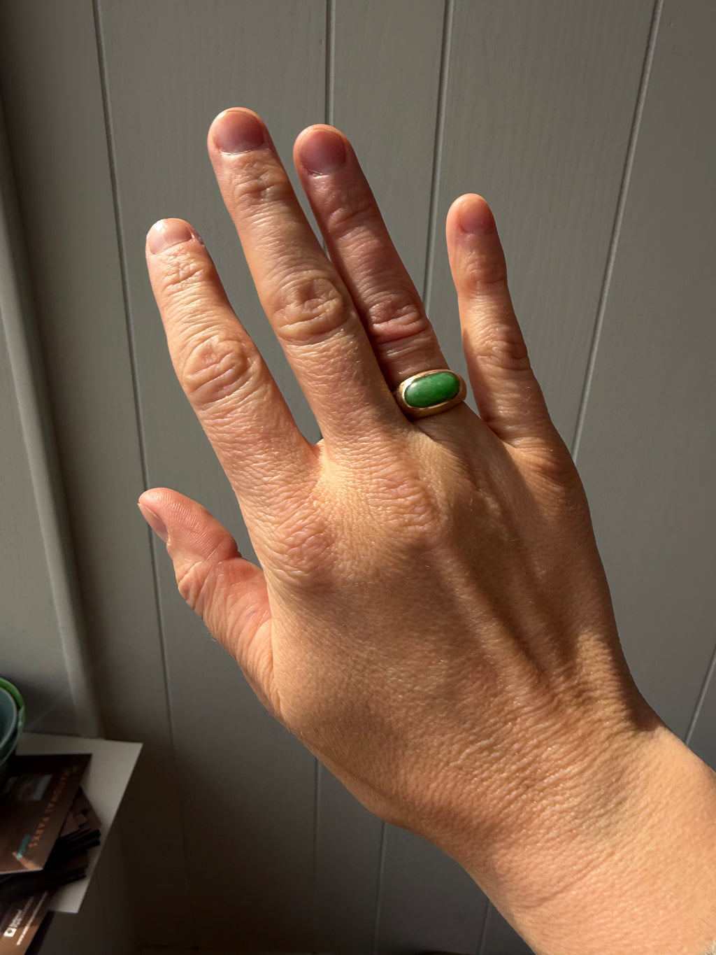 east west jade and florentine finish ring