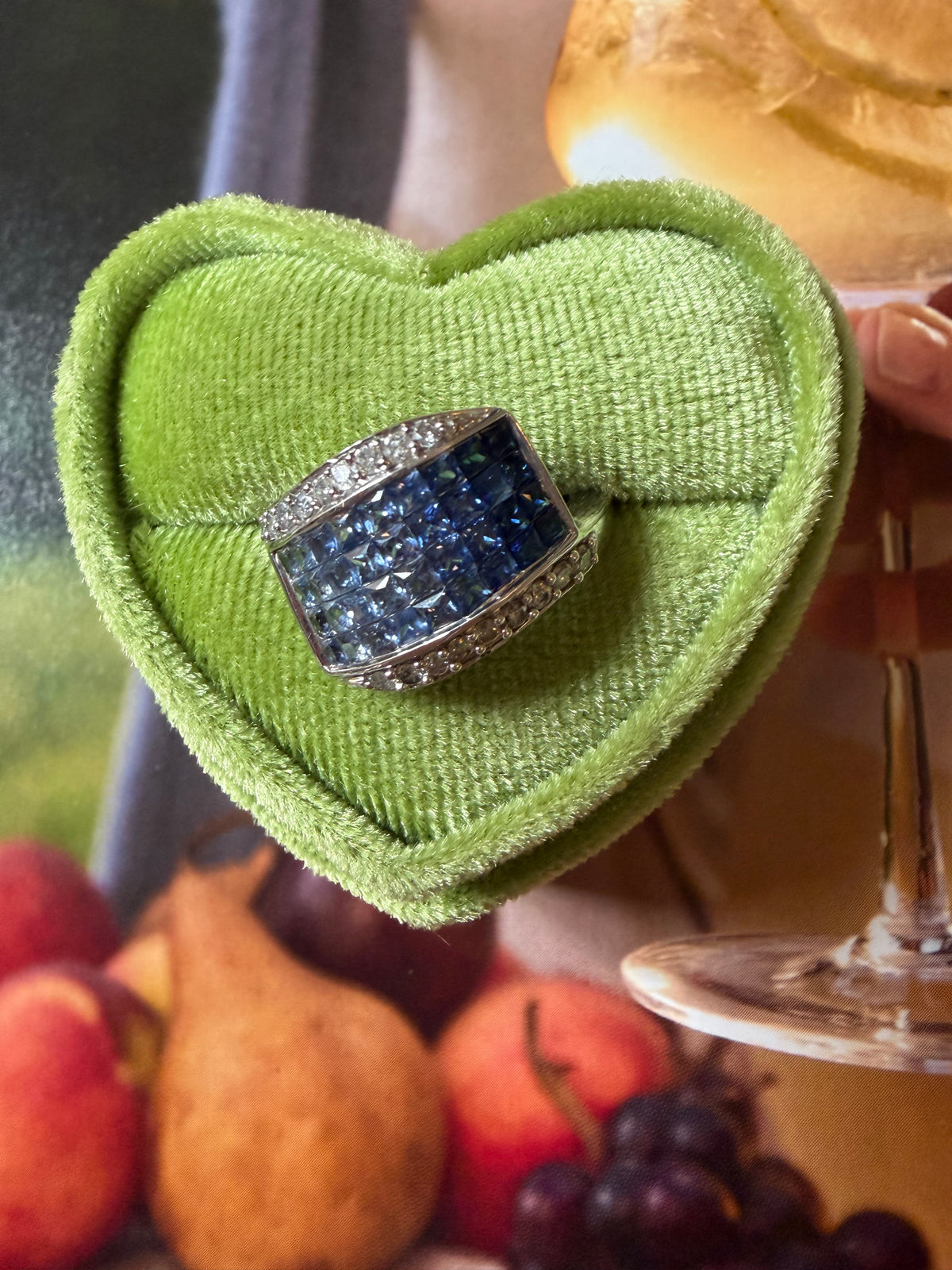 ombre sapphire, diamond and white gold ring