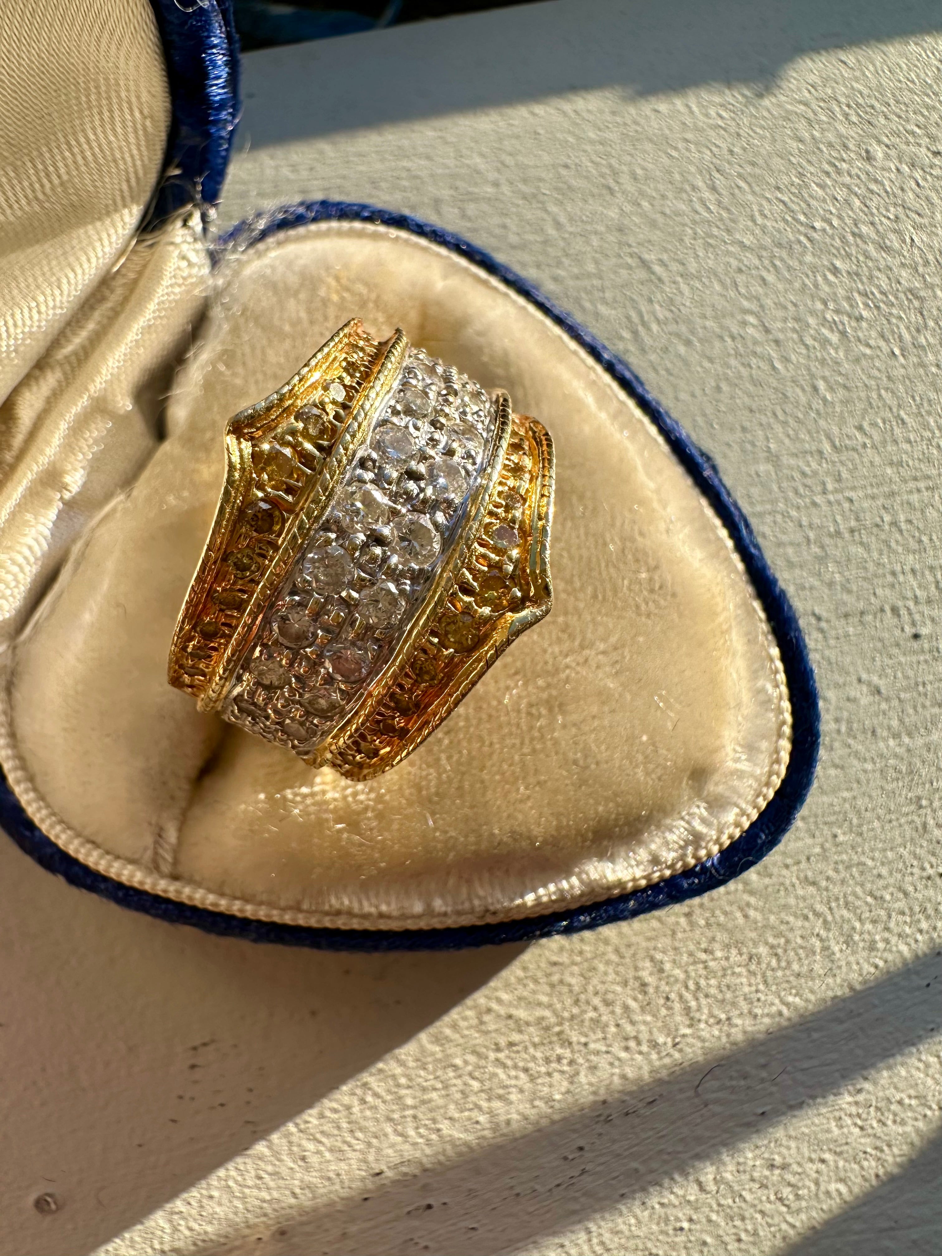 two tone 18k gold chunky diamond ring
