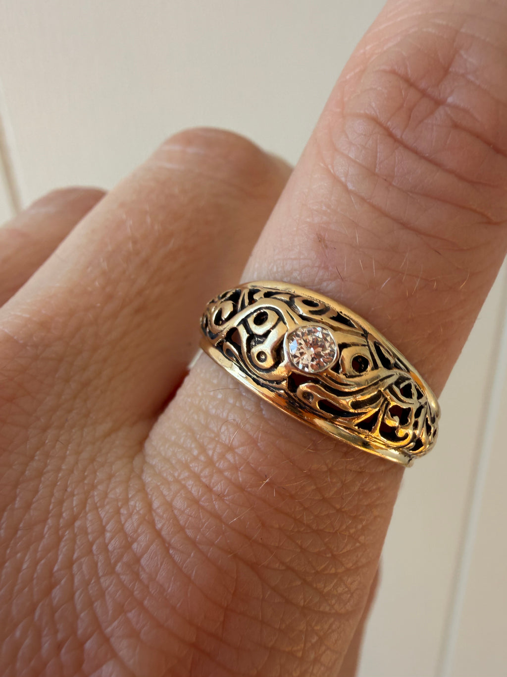 orange blossom dome ring with old euro cut diamond