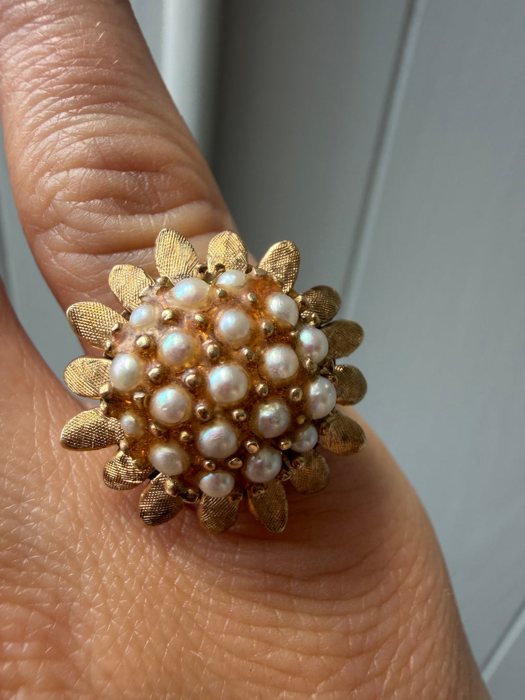 sunflower seed pearl and epoxy ring