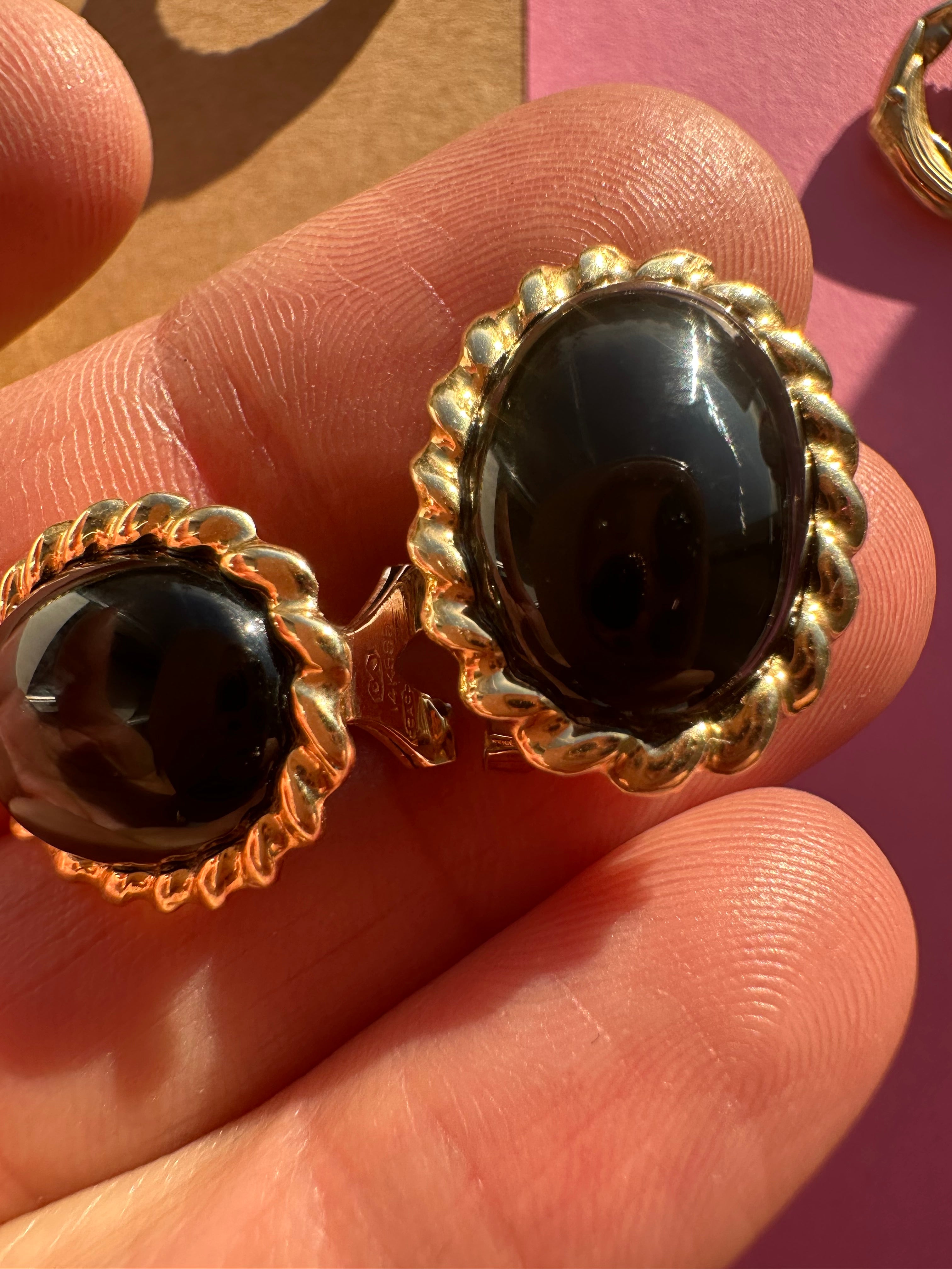 onyx + gold omega back earrings