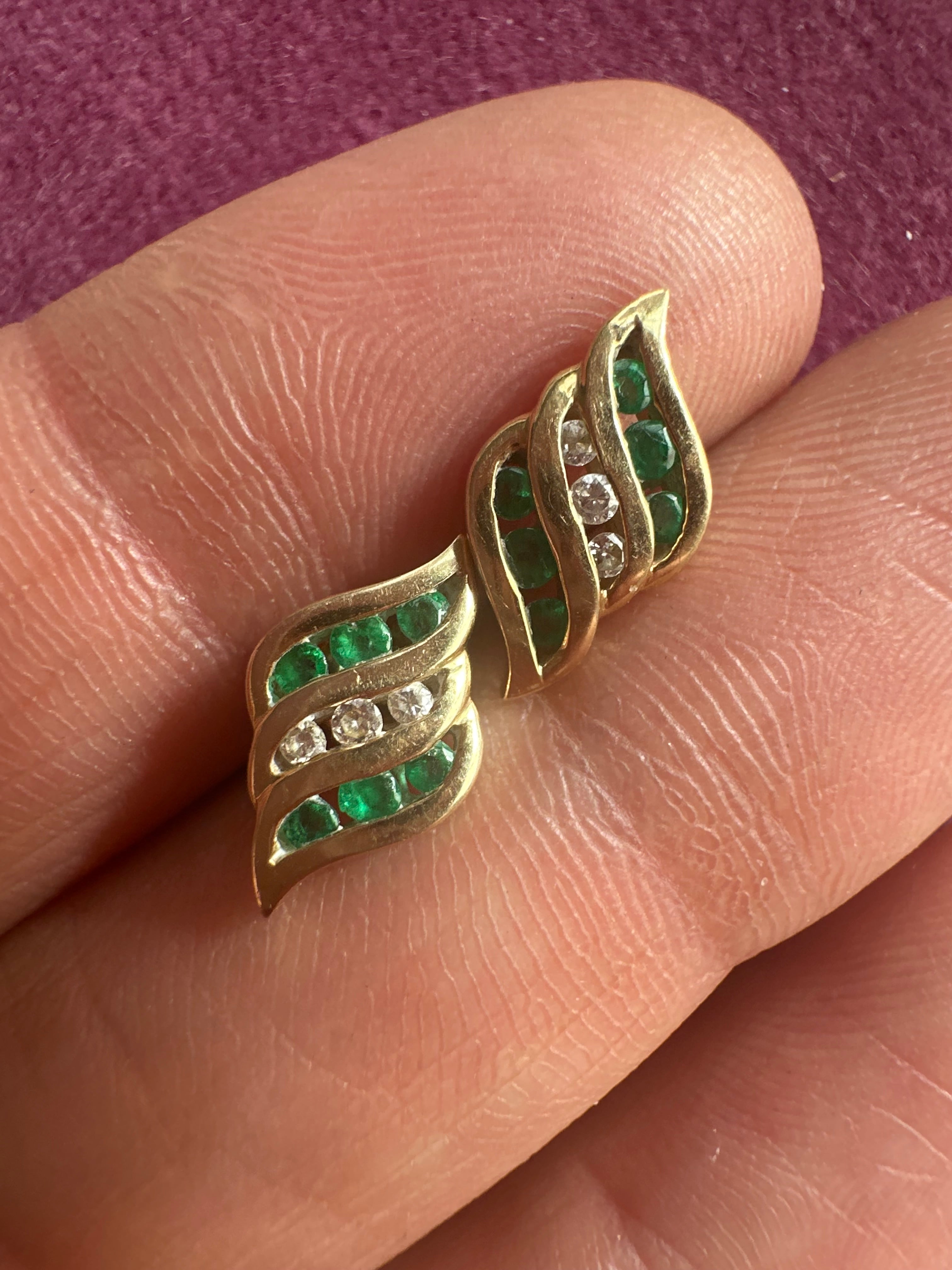 emerald and diamond wave studs