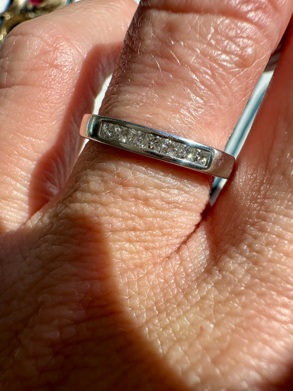squared off white gold princess cut diamond band