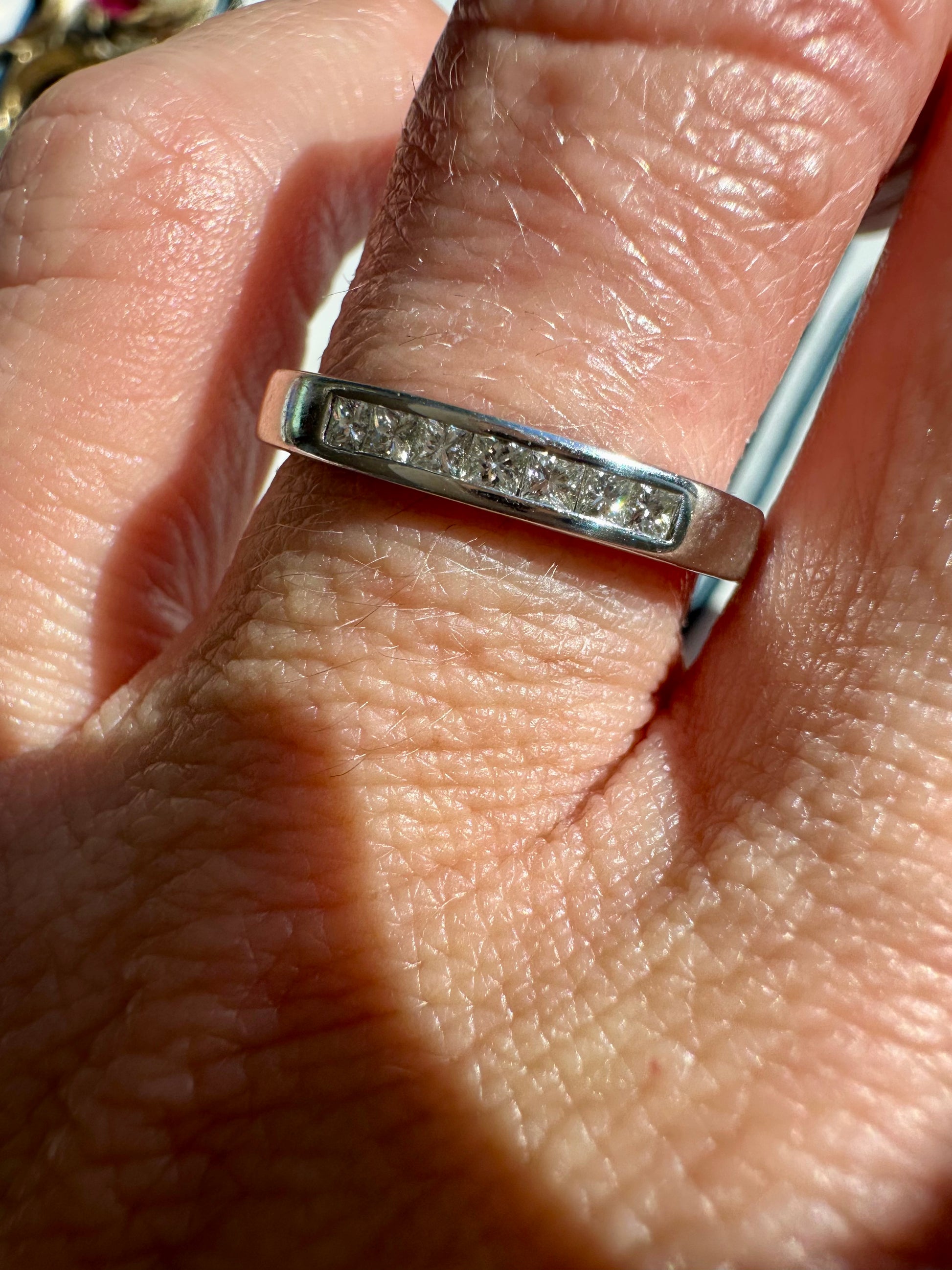 squared off white gold princess cut diamond band