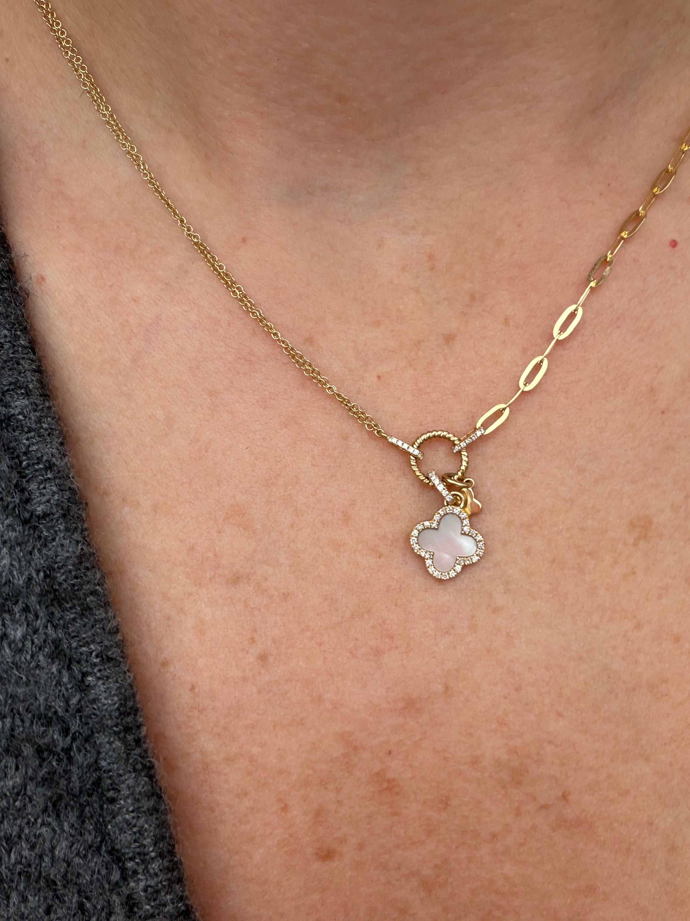 diamond and mother of pearl clover necklace