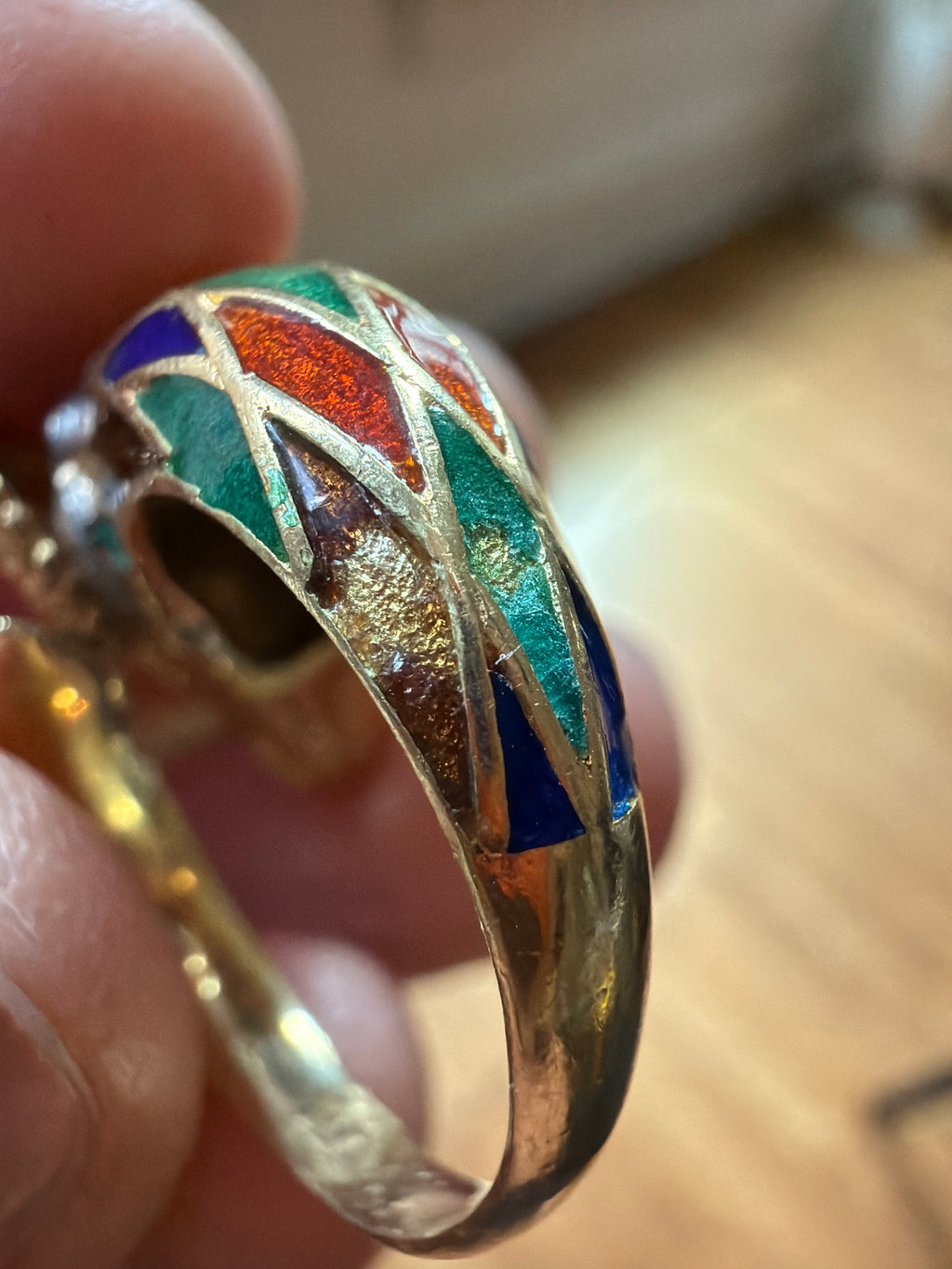 harlequin enamel, rose cut diamond Capricorn ram ring
