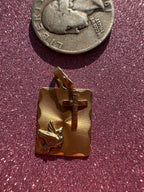 engine turned peace dove + cross charm