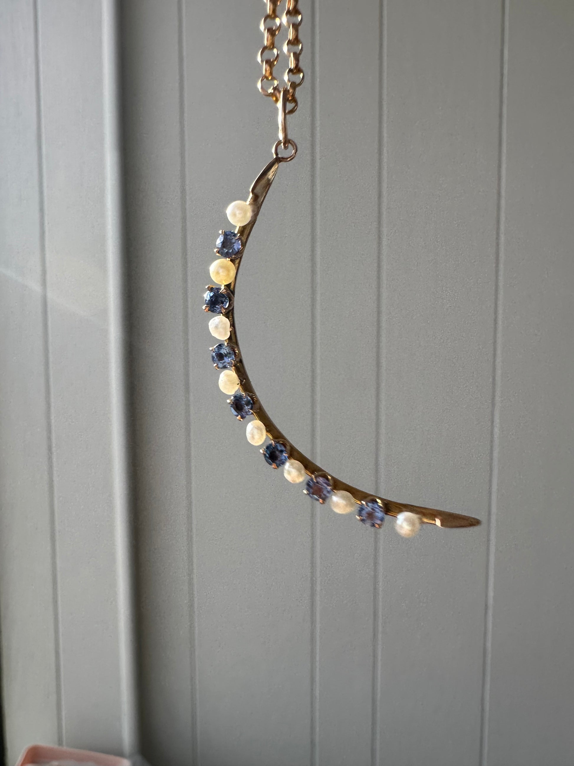 antique sapphire + pearl crescent // pin conversion