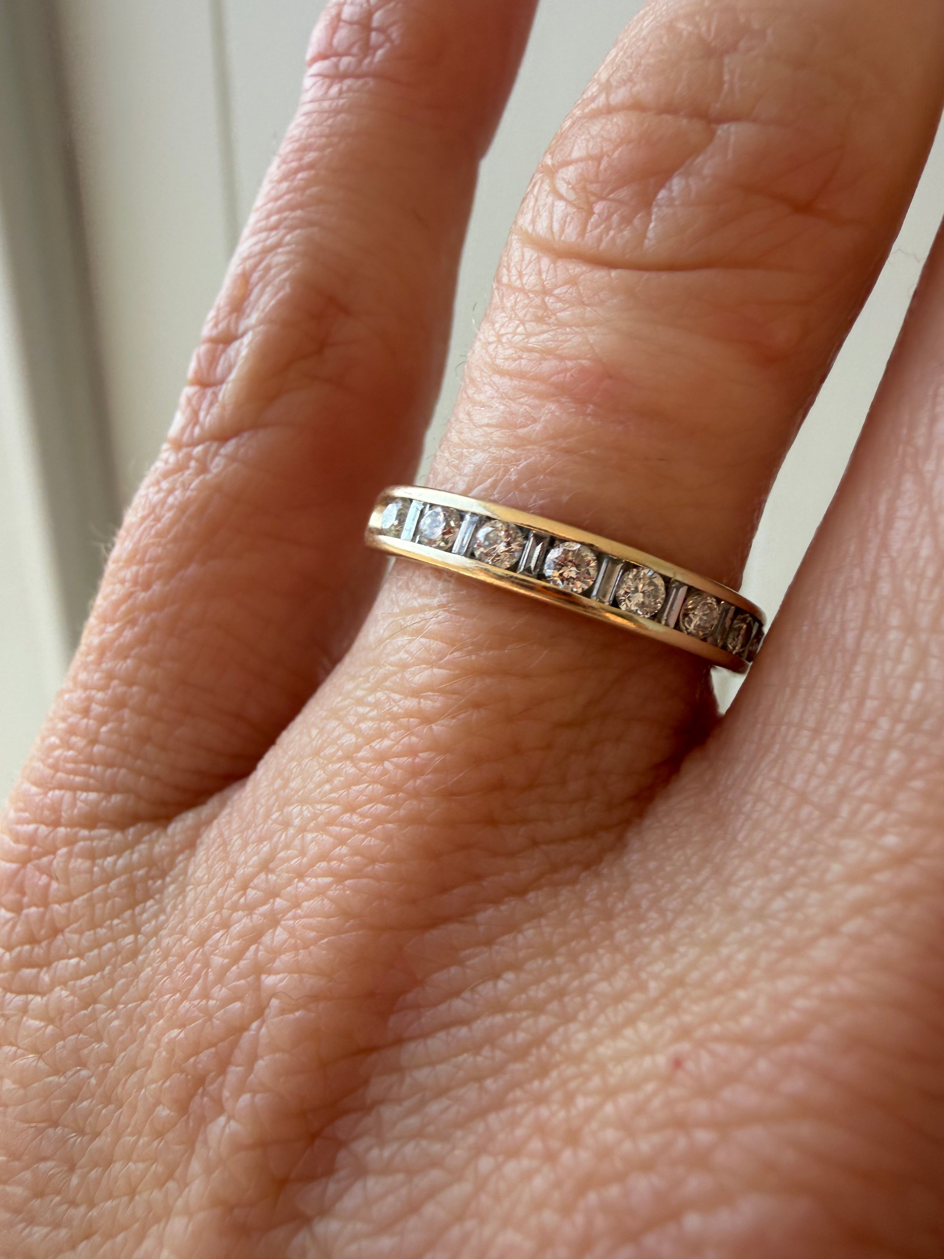 channel and baguette set diamond band