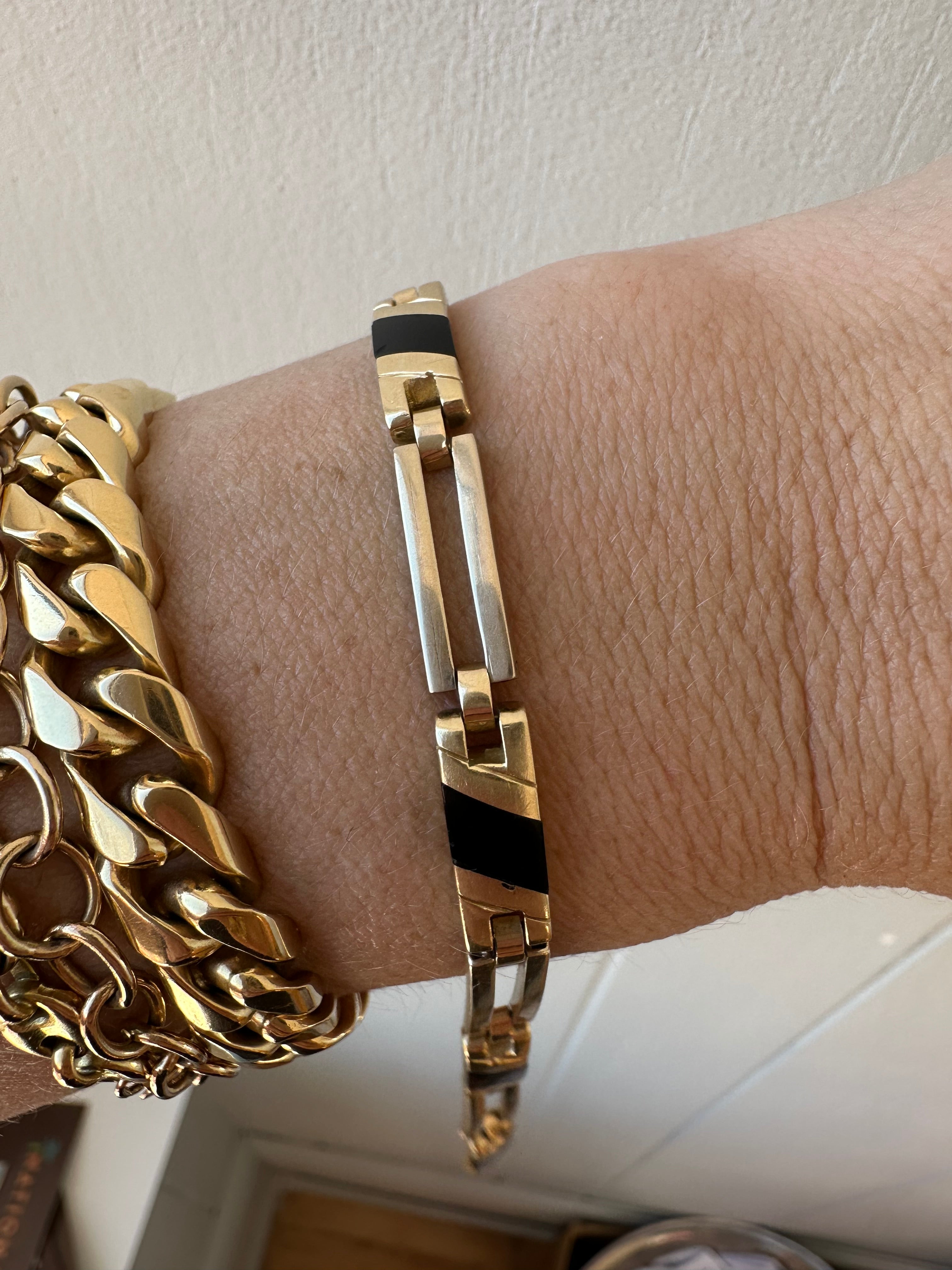 onyx inlay and gold bracelet