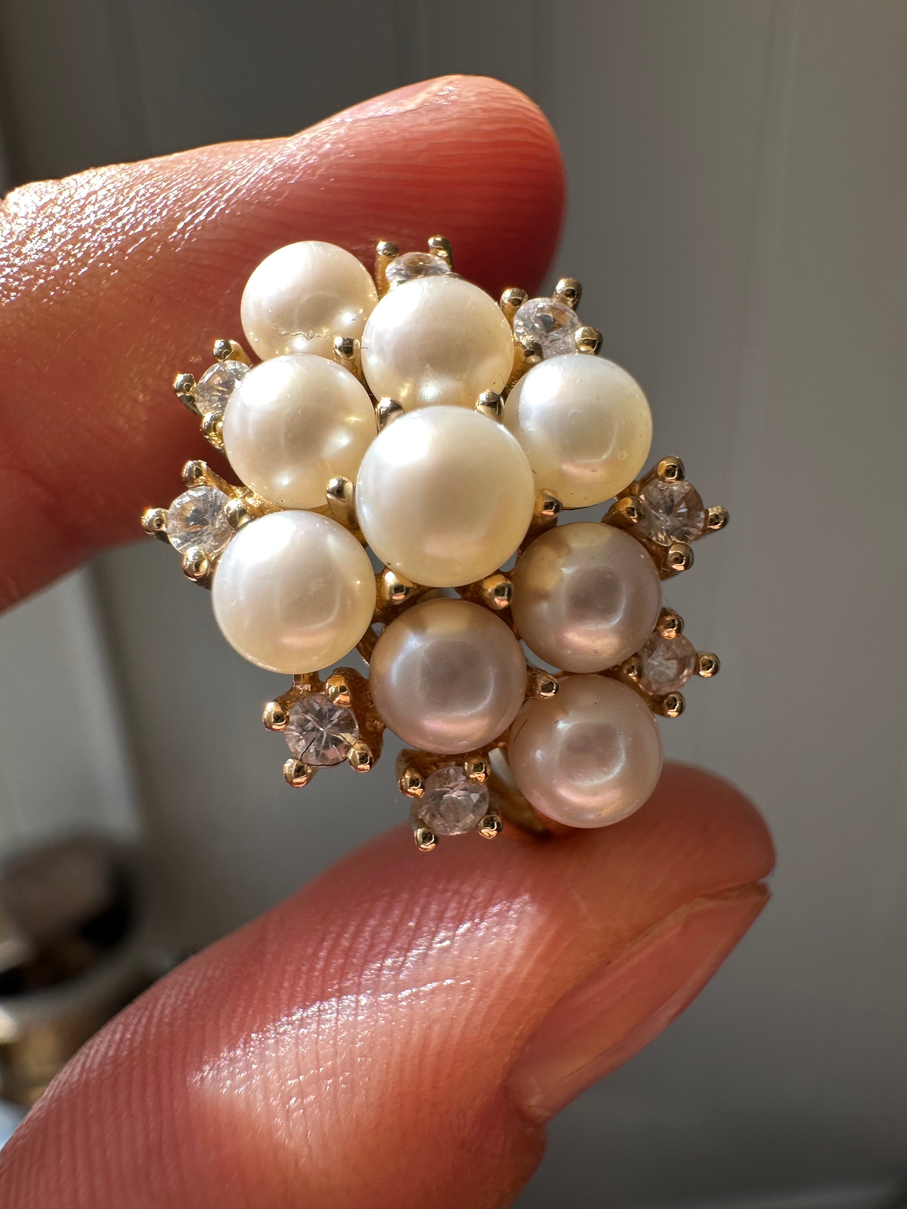 pearl and white sapphire cluster ring