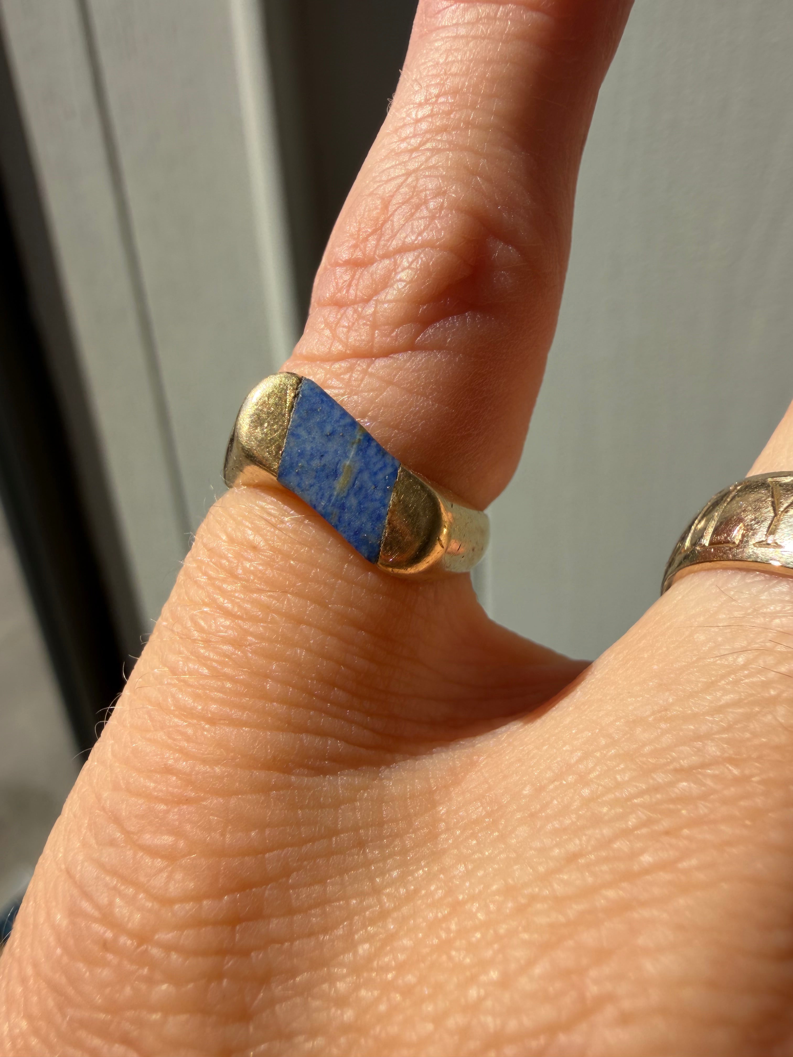 angled lapis and 18k gold ring