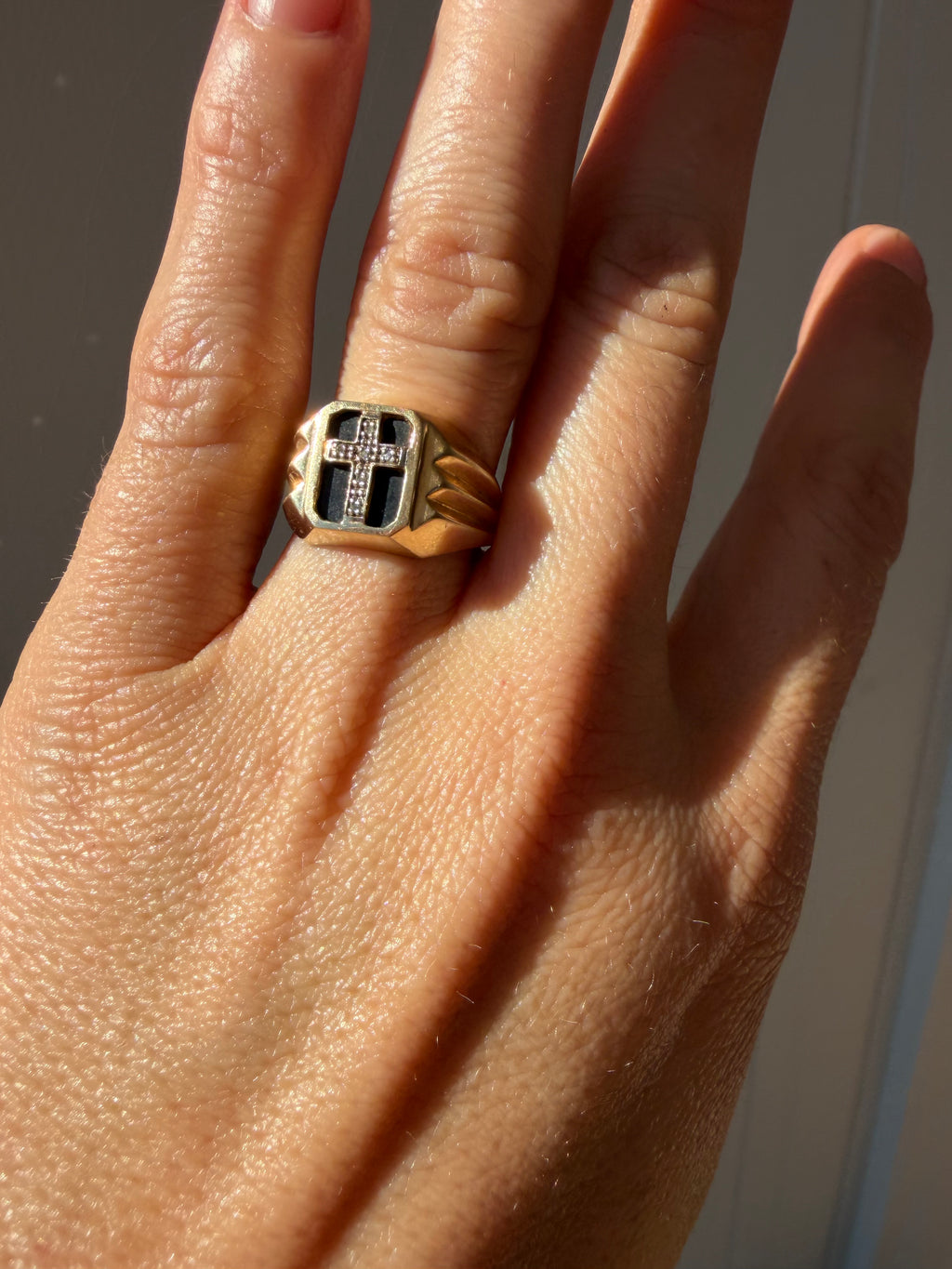 onyx and diamond cross ring