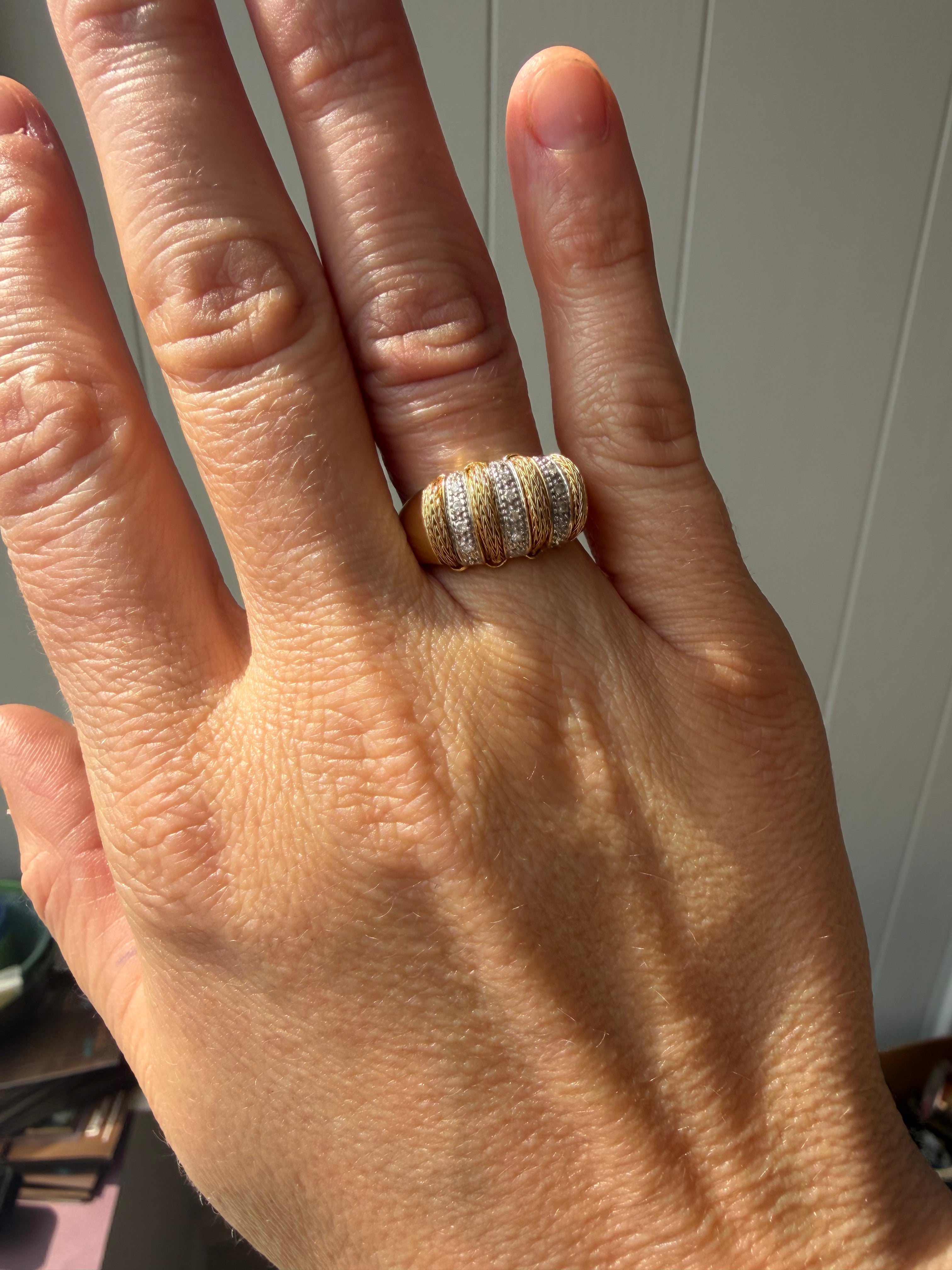 two tone textured diamond dome ring