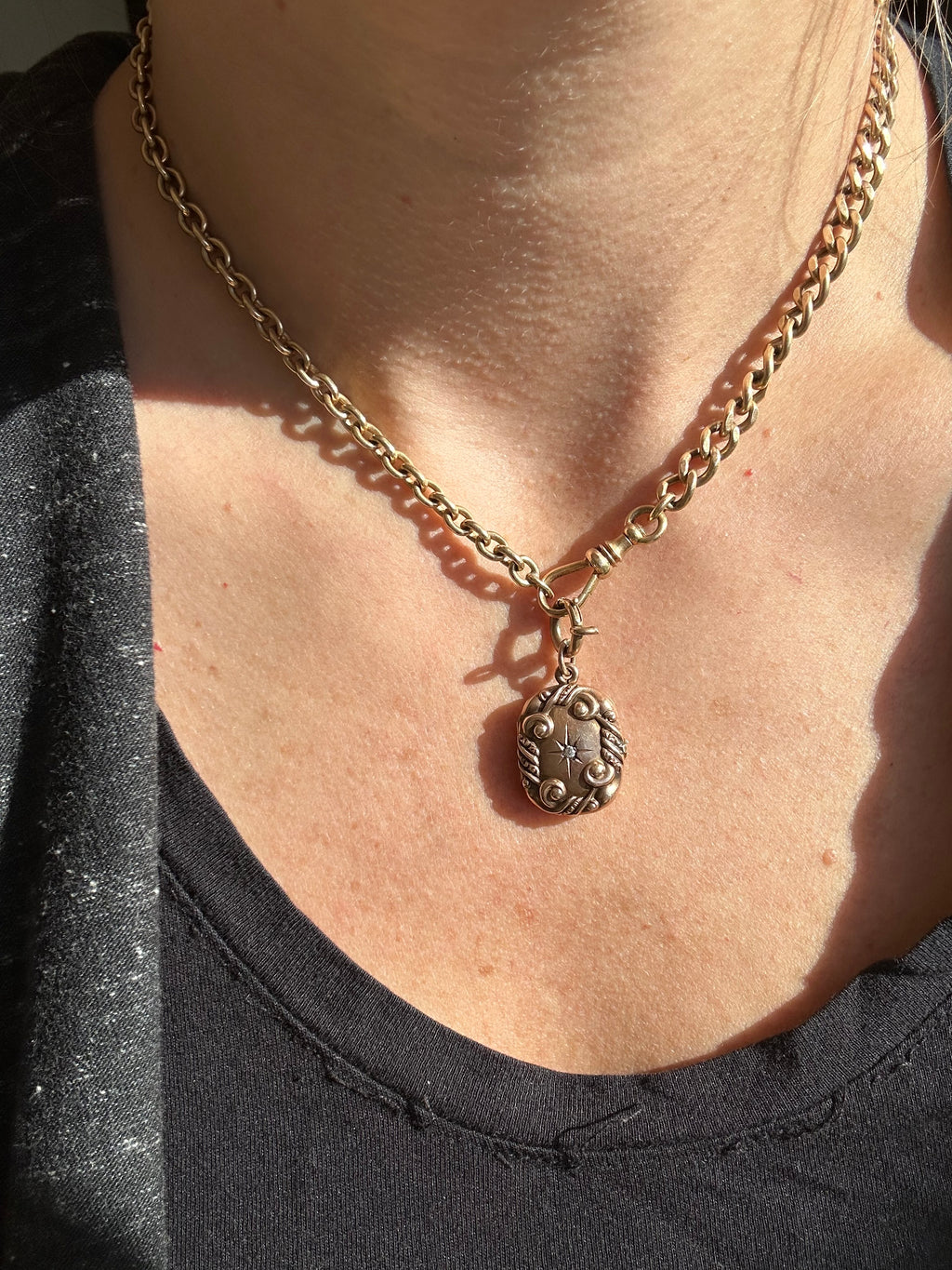 antique curb 10" watch chain with t bar