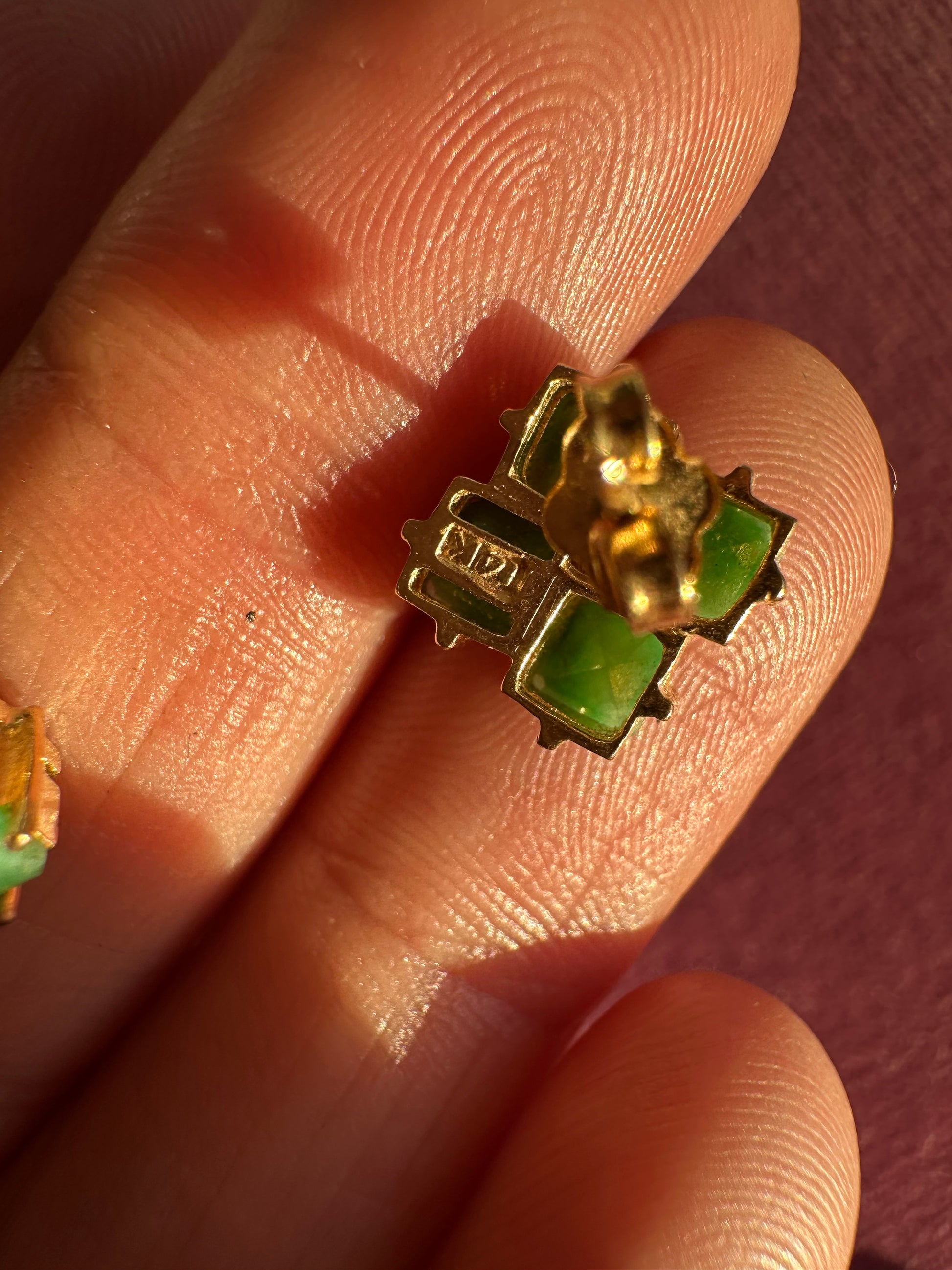jade and gold cube studs