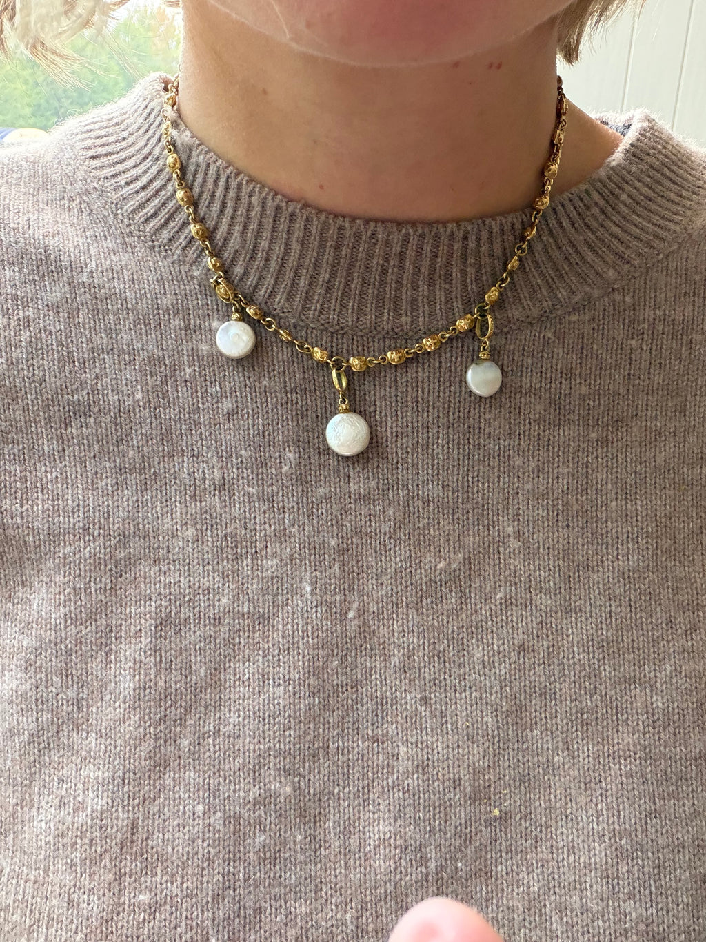 16.75" cross link 18k with ruby and pearl pendants