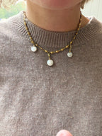 16.75" cross link 18k with ruby and pearl pendants