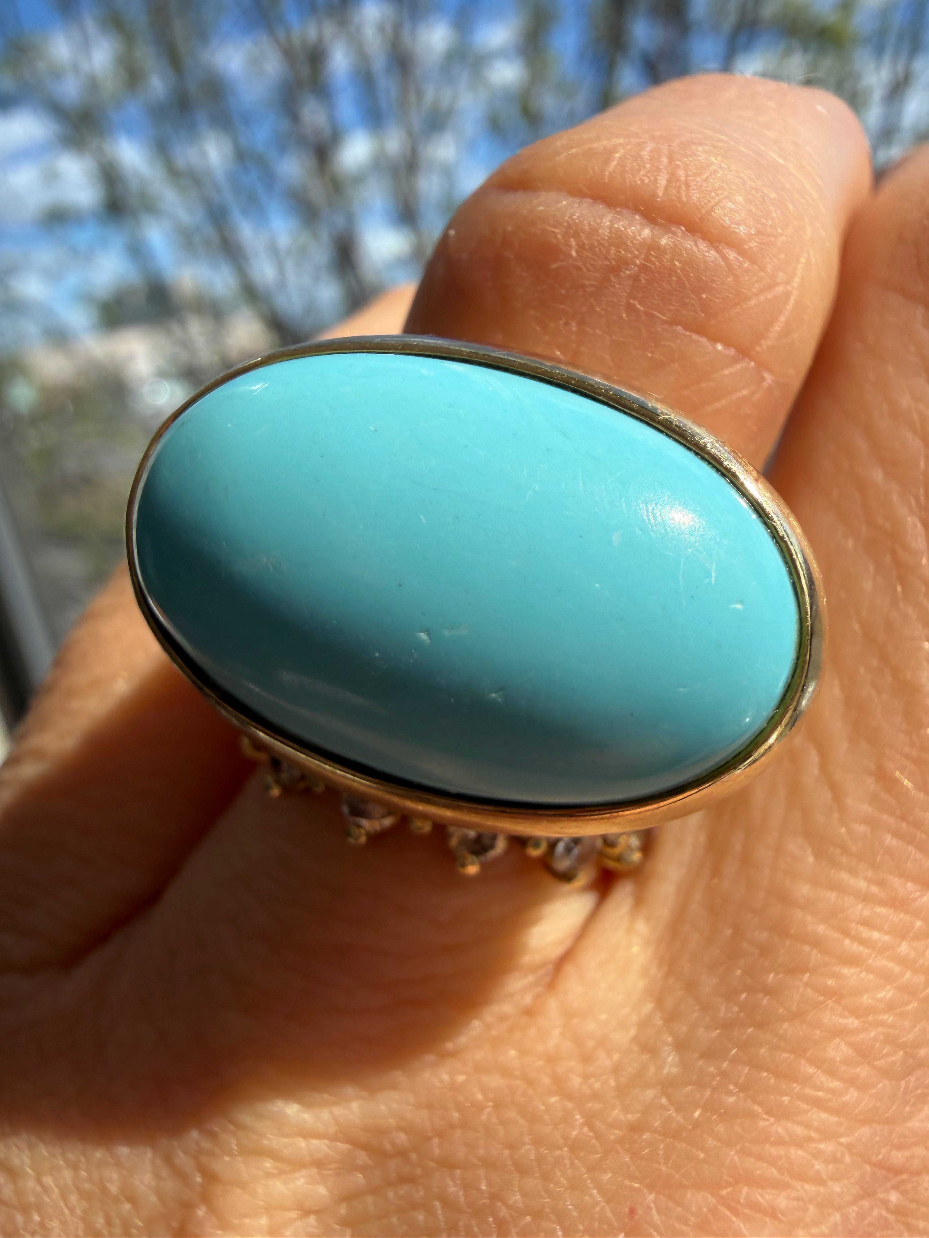 bezel set east west turquoise ring