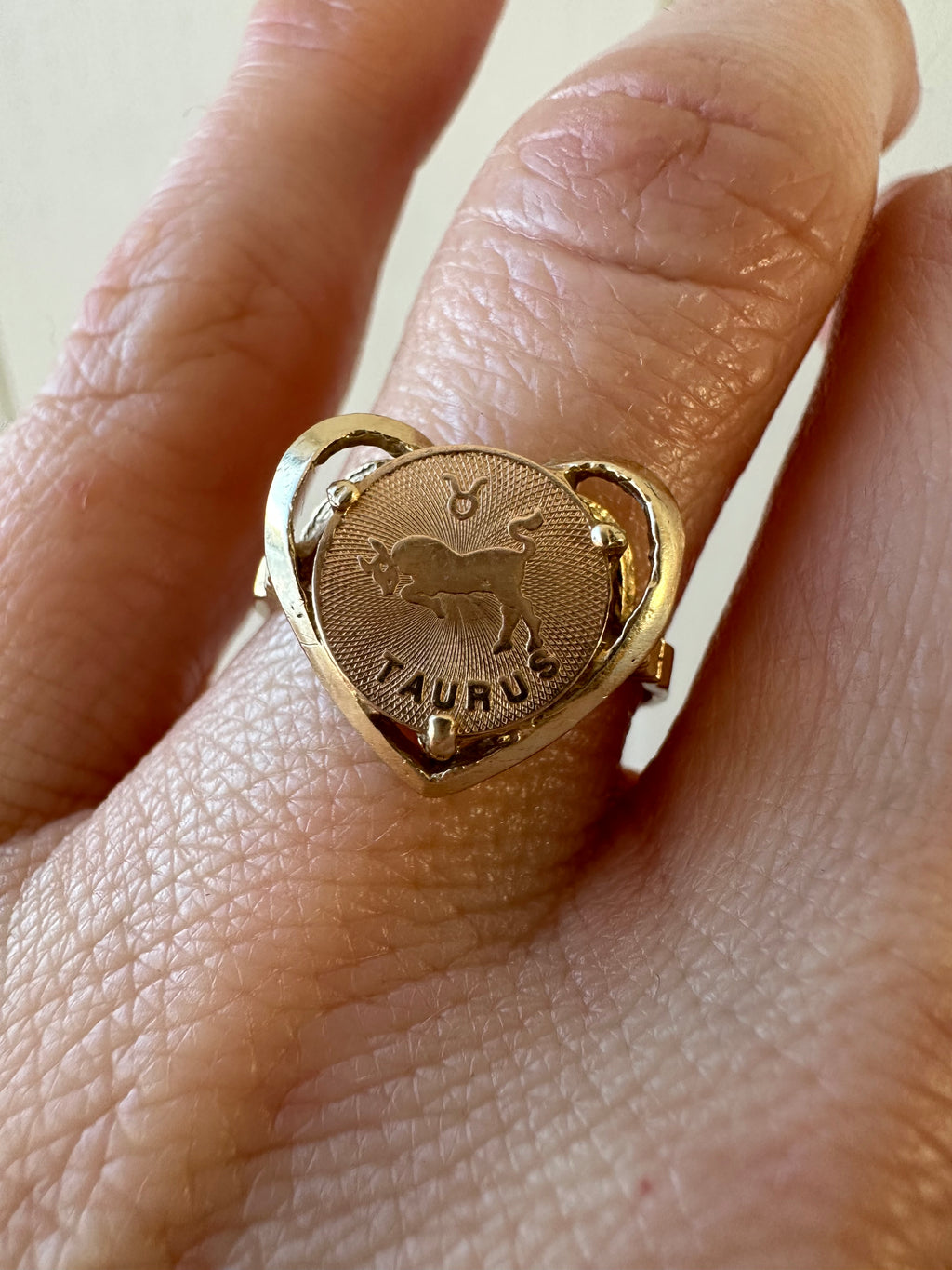 taurus coin heart ring