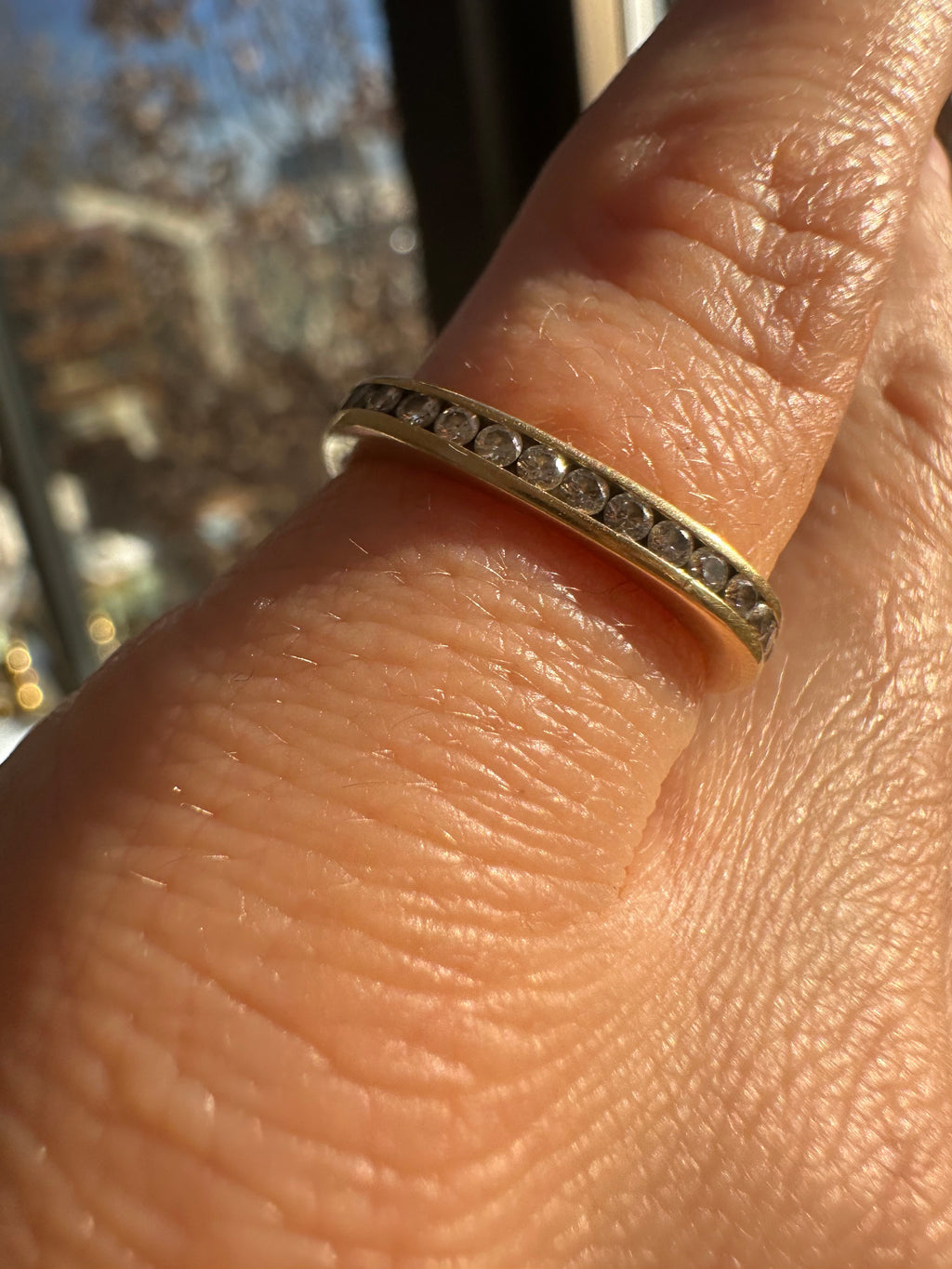 squared off channel set diamond band